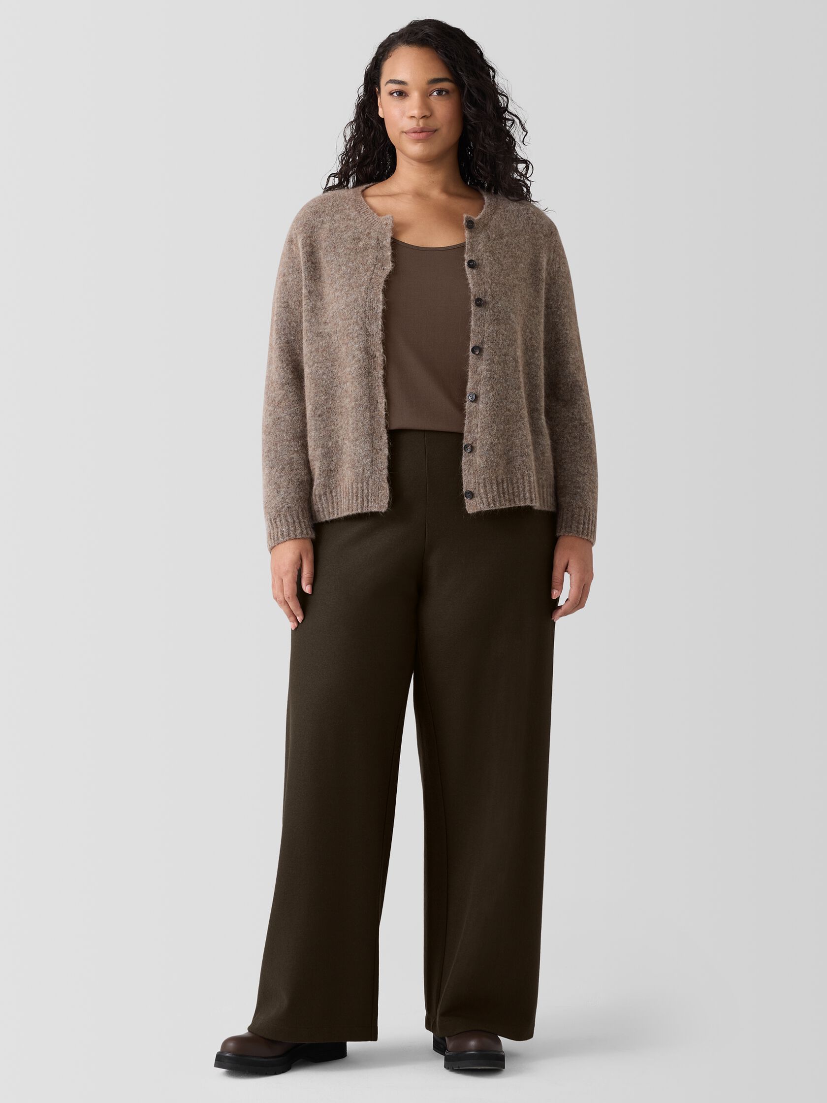 Mohair Plush Mélange Crew Neck Cardigan