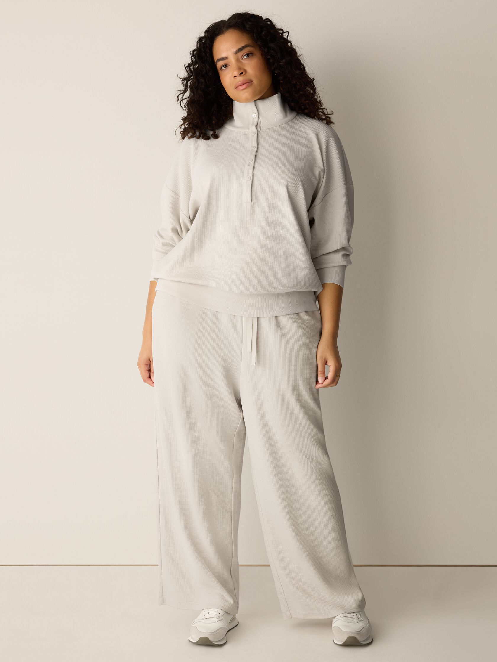 Waffle Cotton Blend Doubleknit Wide-Leg Pant