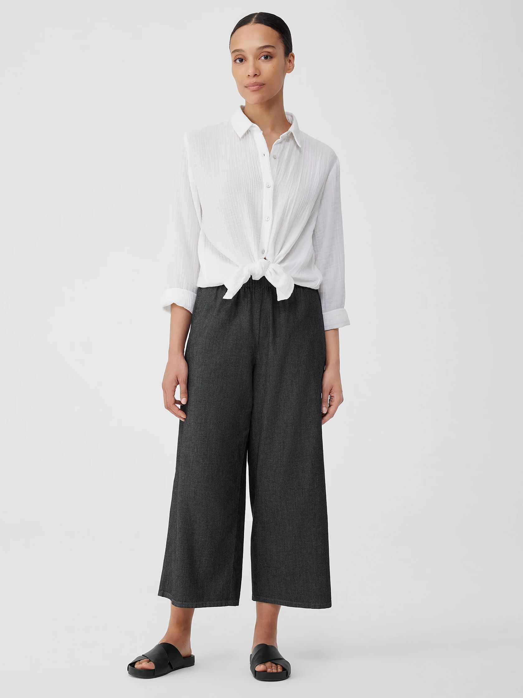 Airy Organic Cotton Twill Wide-Leg Pant