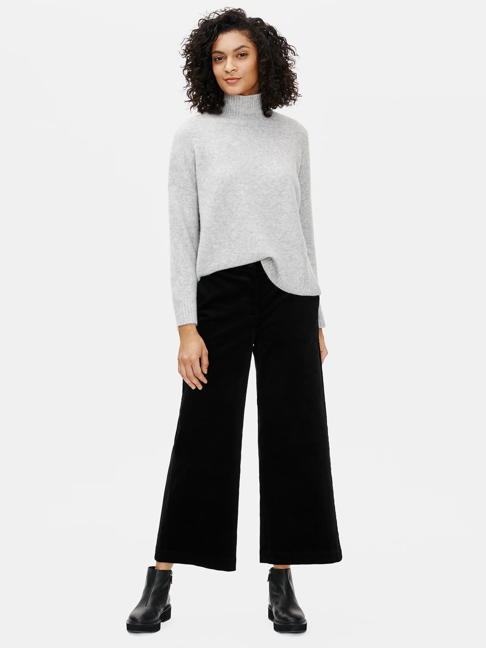 Cotton Corduroy Wide-Leg Ankle Pant