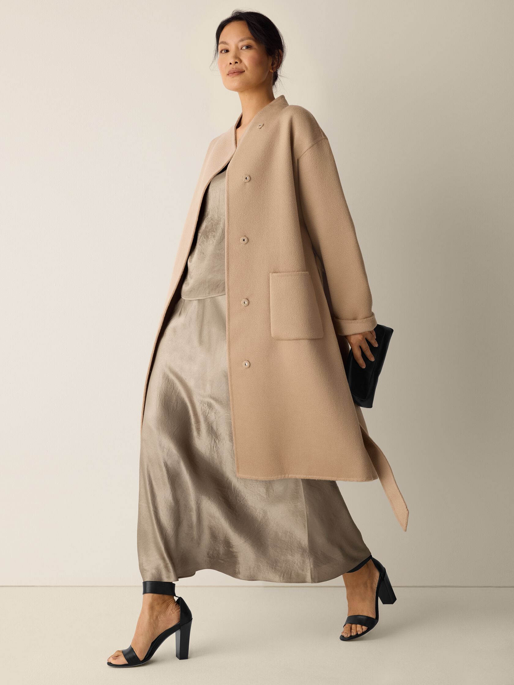 Lustrous Wool High Collar Coat