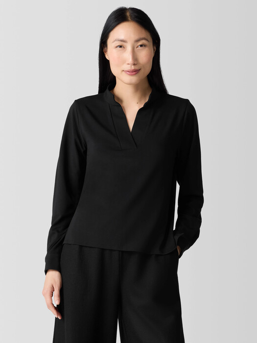 Stretch Jersey Knit Band Collar Top