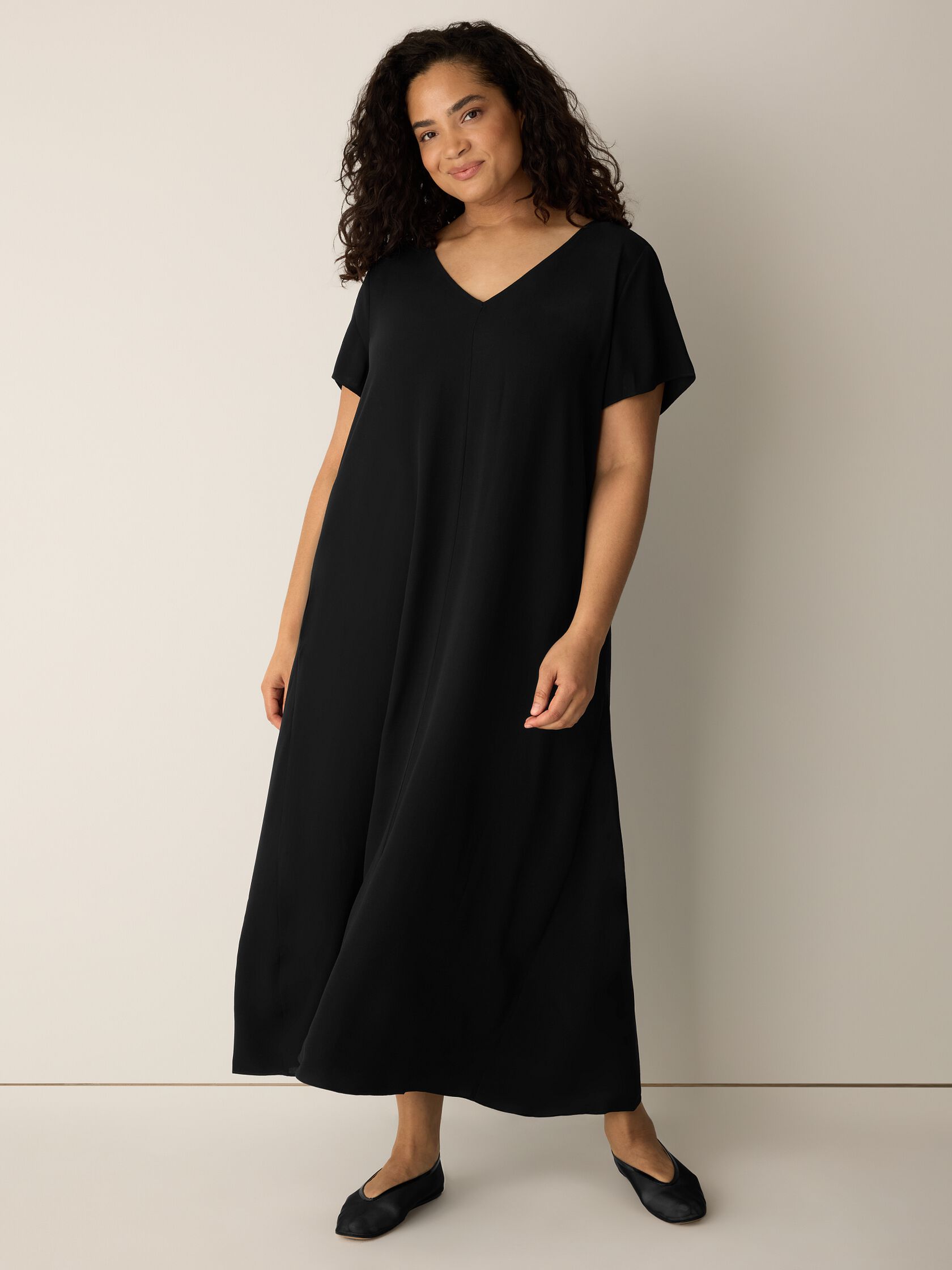 Silk Georgette Crepe V-Neck Dress