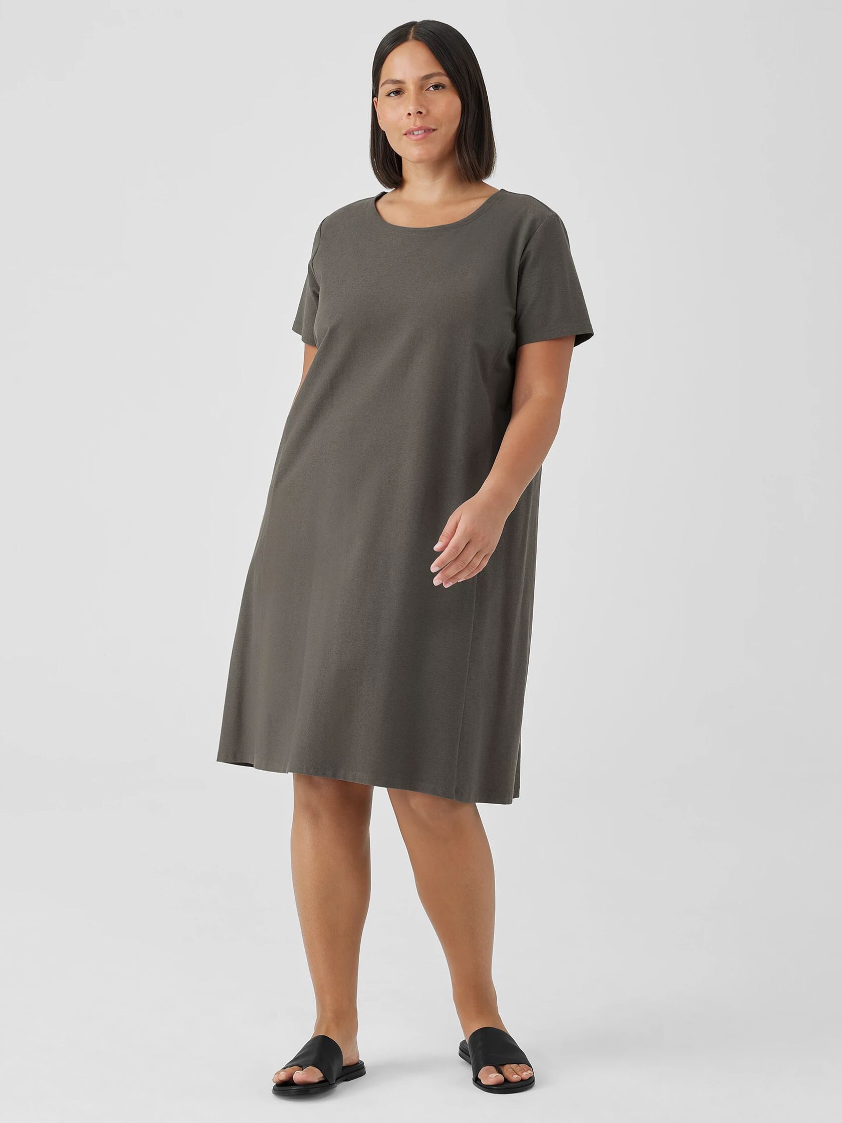 Washable Stretch Crepe Jewel Neck Dress