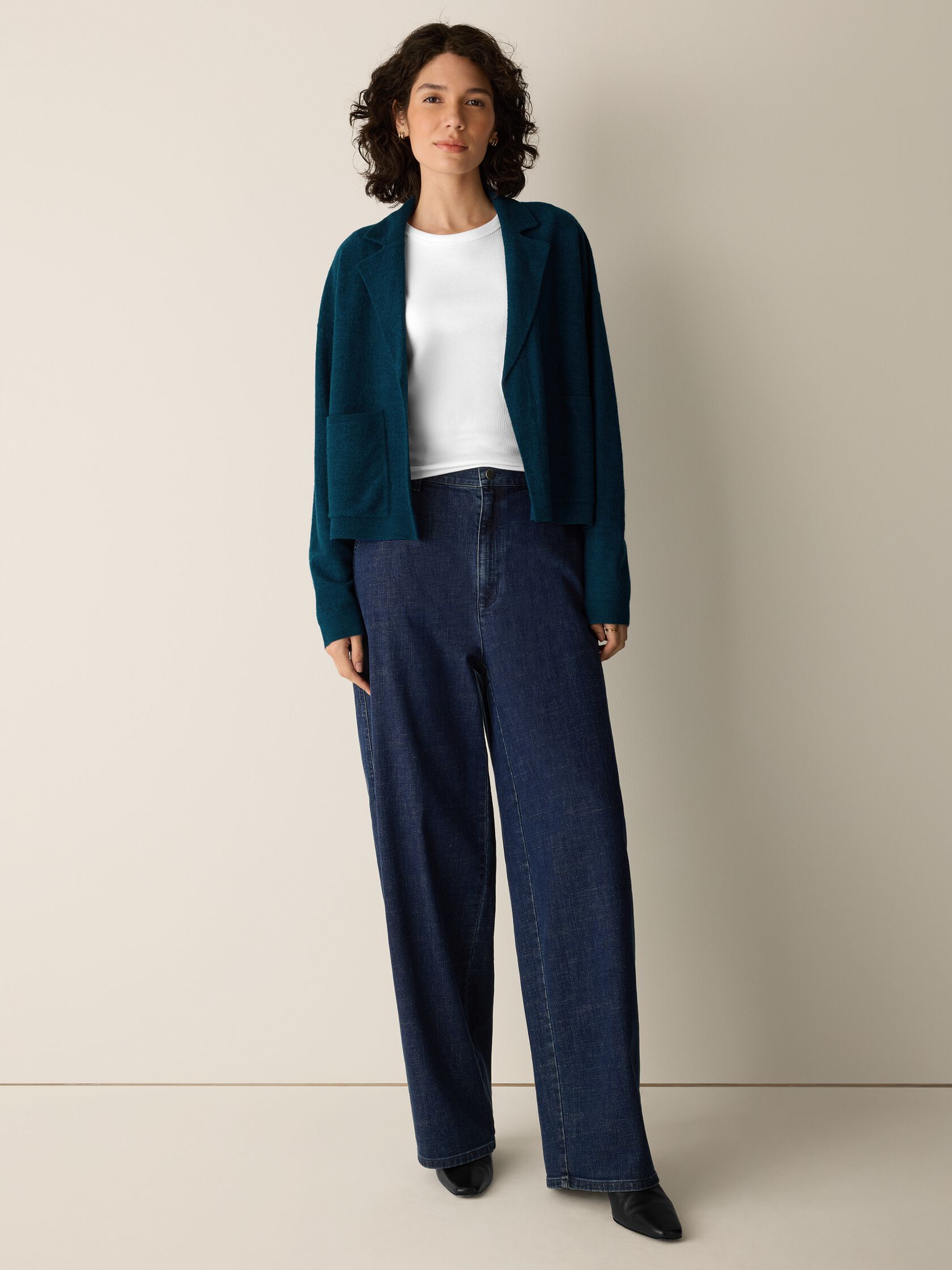 Fine Felted Wool Notch Collar Cardigan in Regenerative Wool
