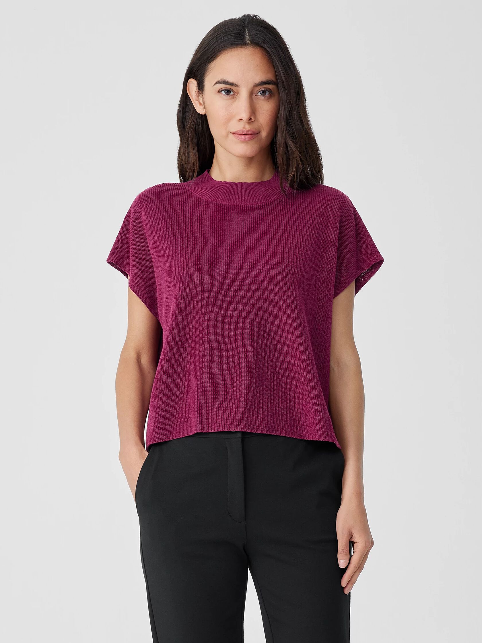 Organic Linen Cotton Mock Neck Top