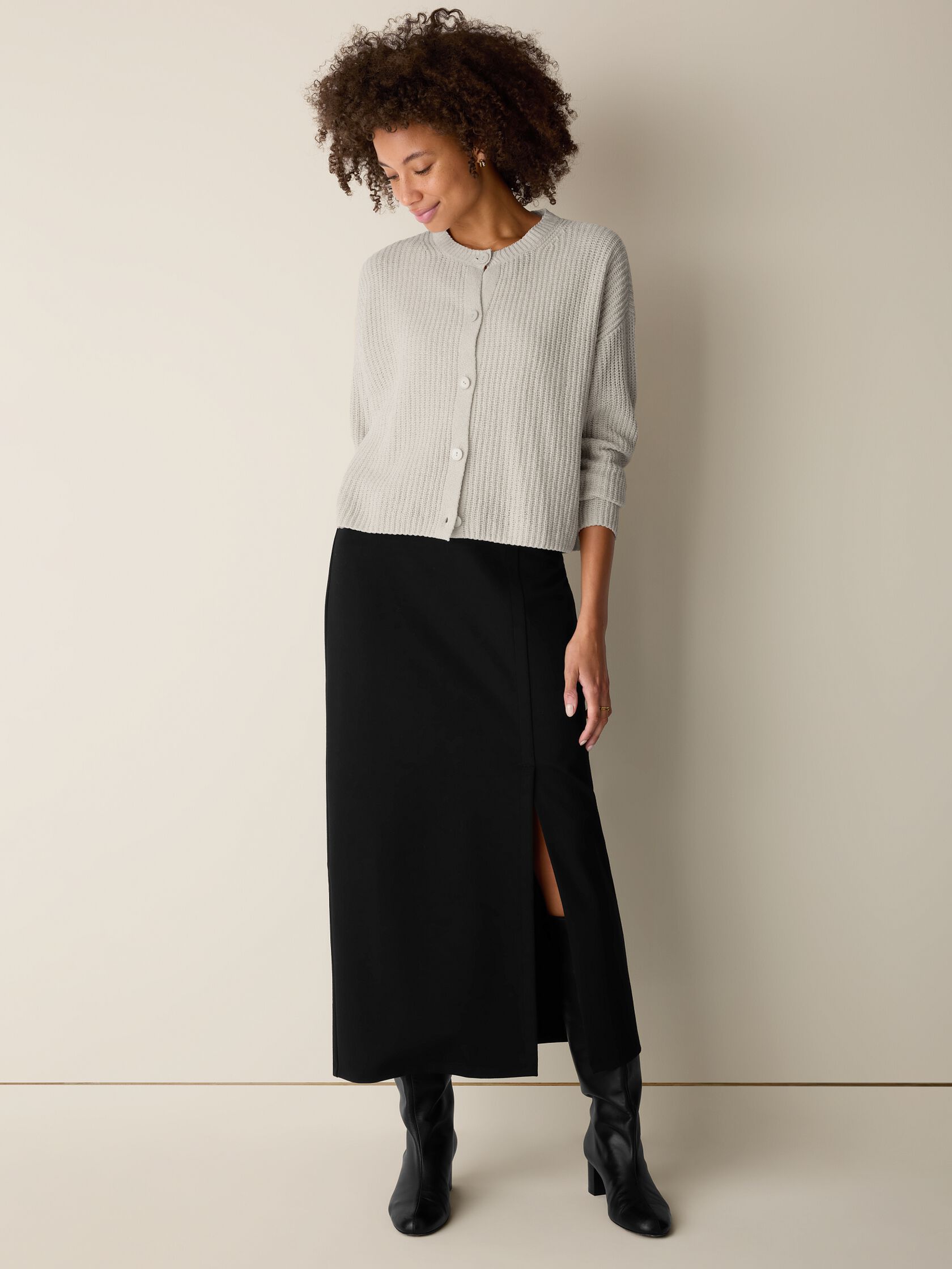 Organic Cotton Chenille&nbsp;Crew Neck Cardigan