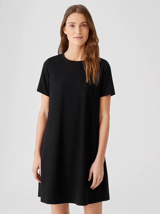 eileen fisher organic-cotton-jersey round-neck dress Traceable Cotton Jersey Crew Neck Dress