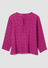 Puckered Organic Linen Plaid Keyhole Top