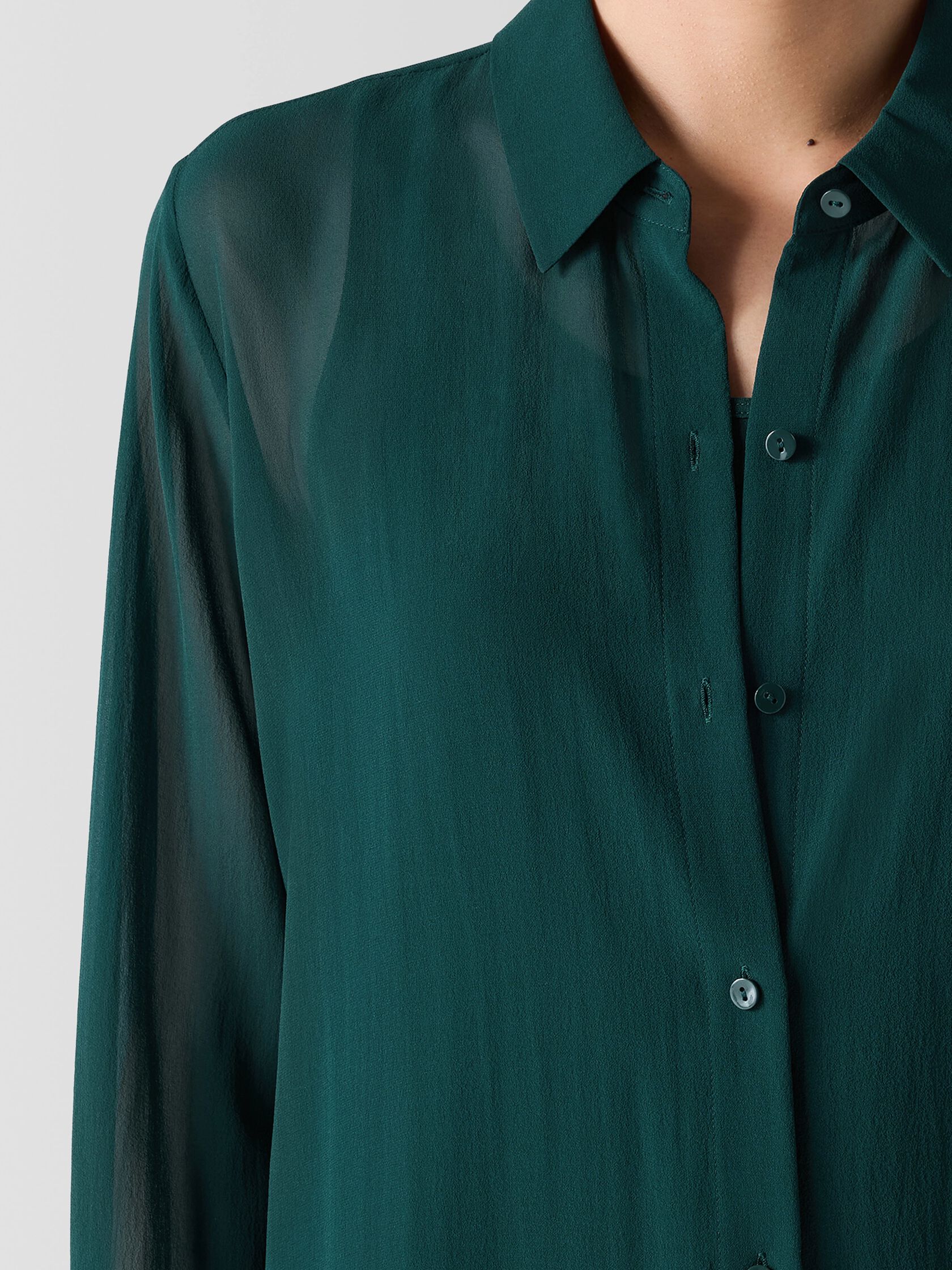 Sheer Silk Georgette Classic Collar Long Shirt