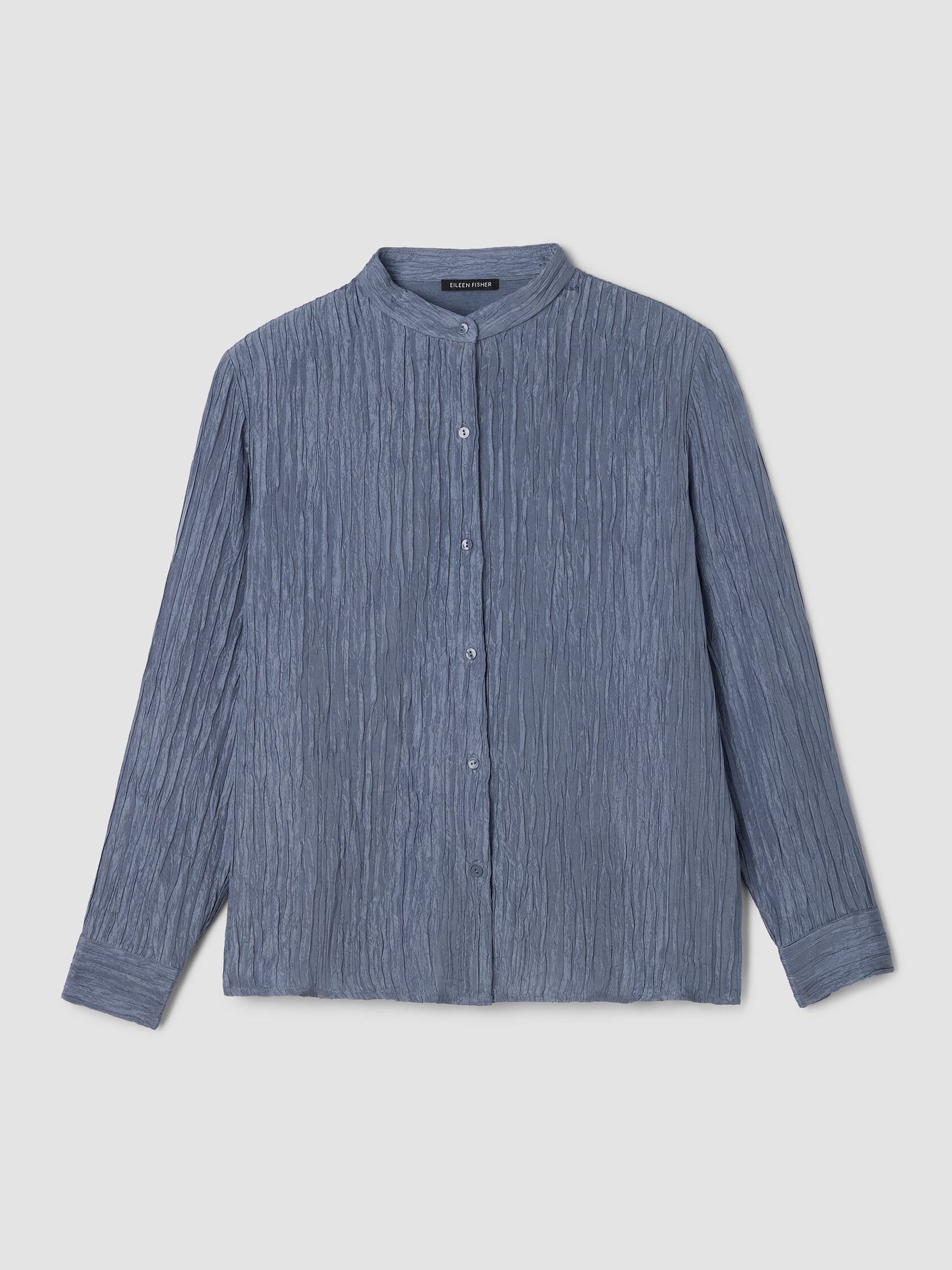 Textured Silk Jacquard Band Collar Shirt