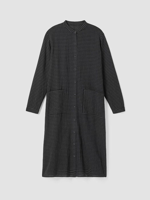 Wool Cotton Check Mandarin Collar Shirtdress | EILEEN FISHER Wool Cotton Check Mandarin Collar Shirtdress | EILEEN FISHER