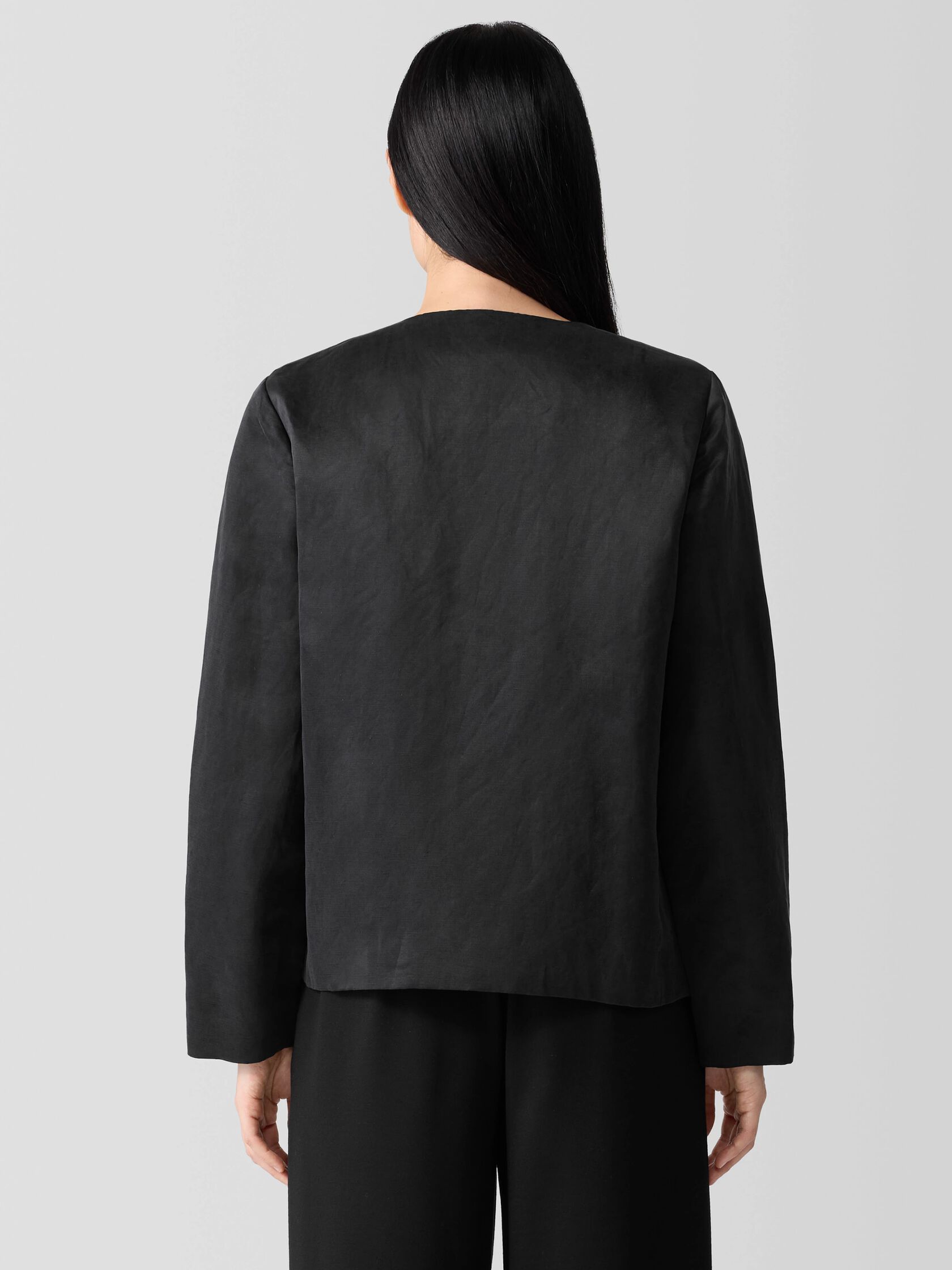 Linen Silk Satin Round Neck Jacket
