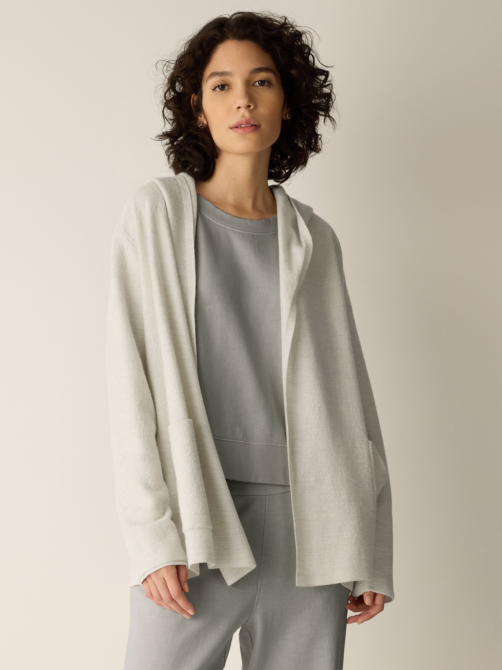 Fine Felted Wool Hooded Cardigan in Regenerative Wool