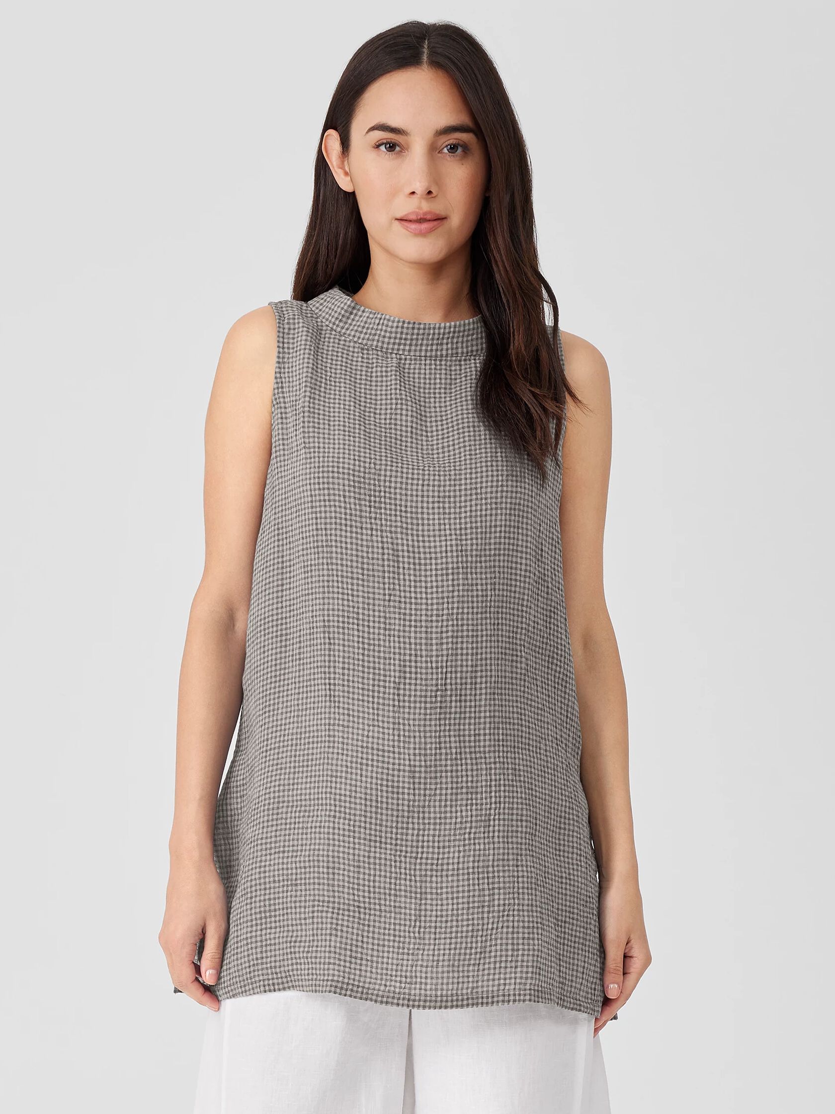 Puckered Organic Linen Mock Neck Top