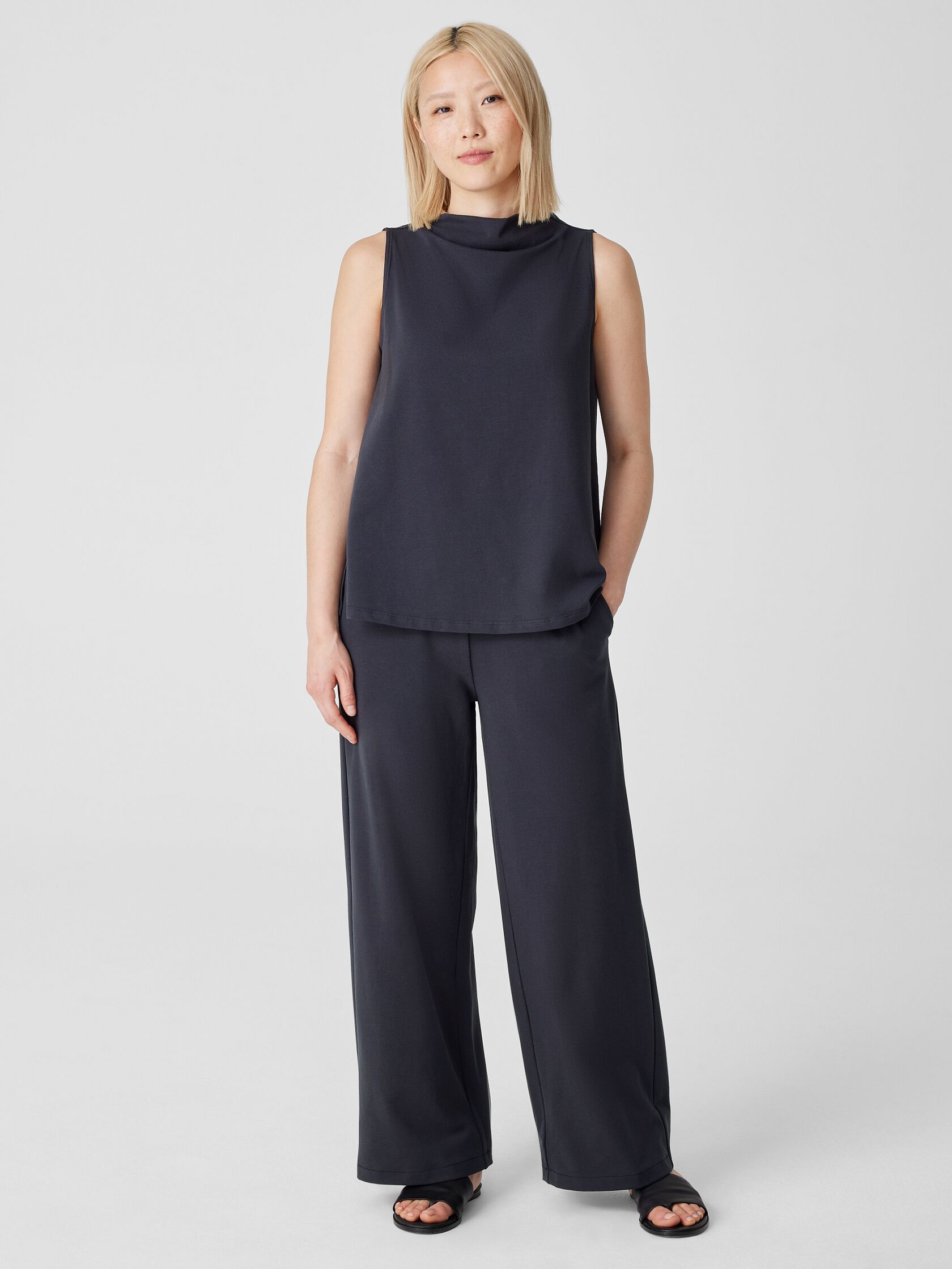 Pima Cotton Stretch Jersey Wide-Leg Pant
