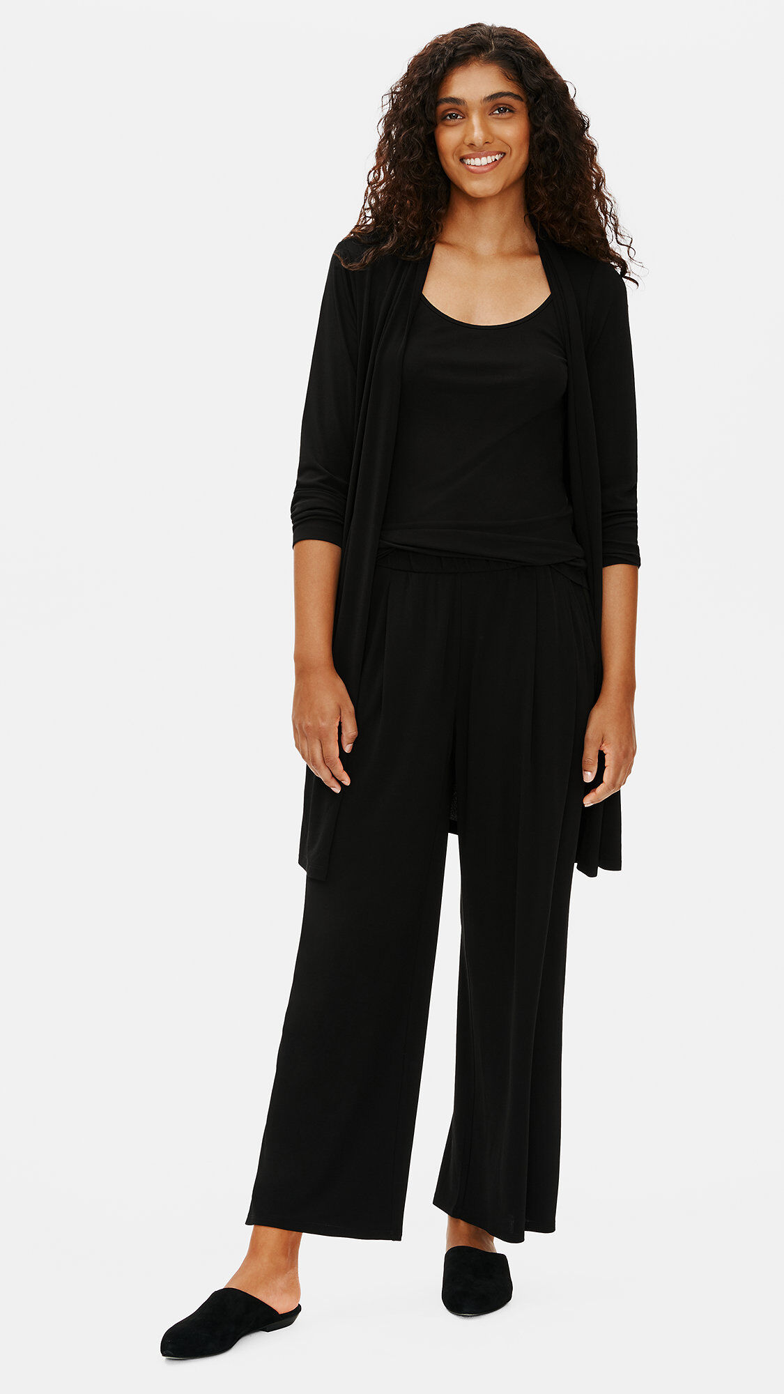 Stretch Silk Jersey Pleated Wide-Leg Pant