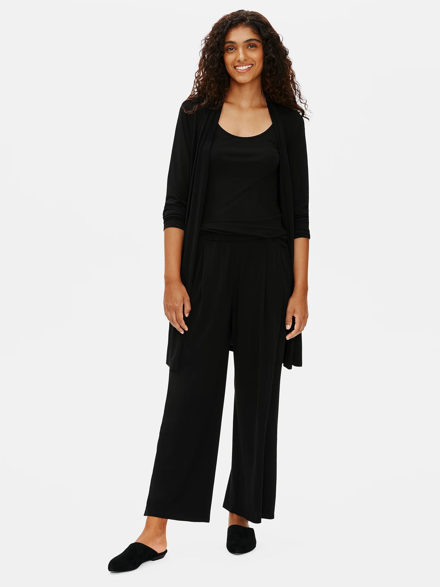 Stretch Silk Jersey Pleated Wide-Leg Pant