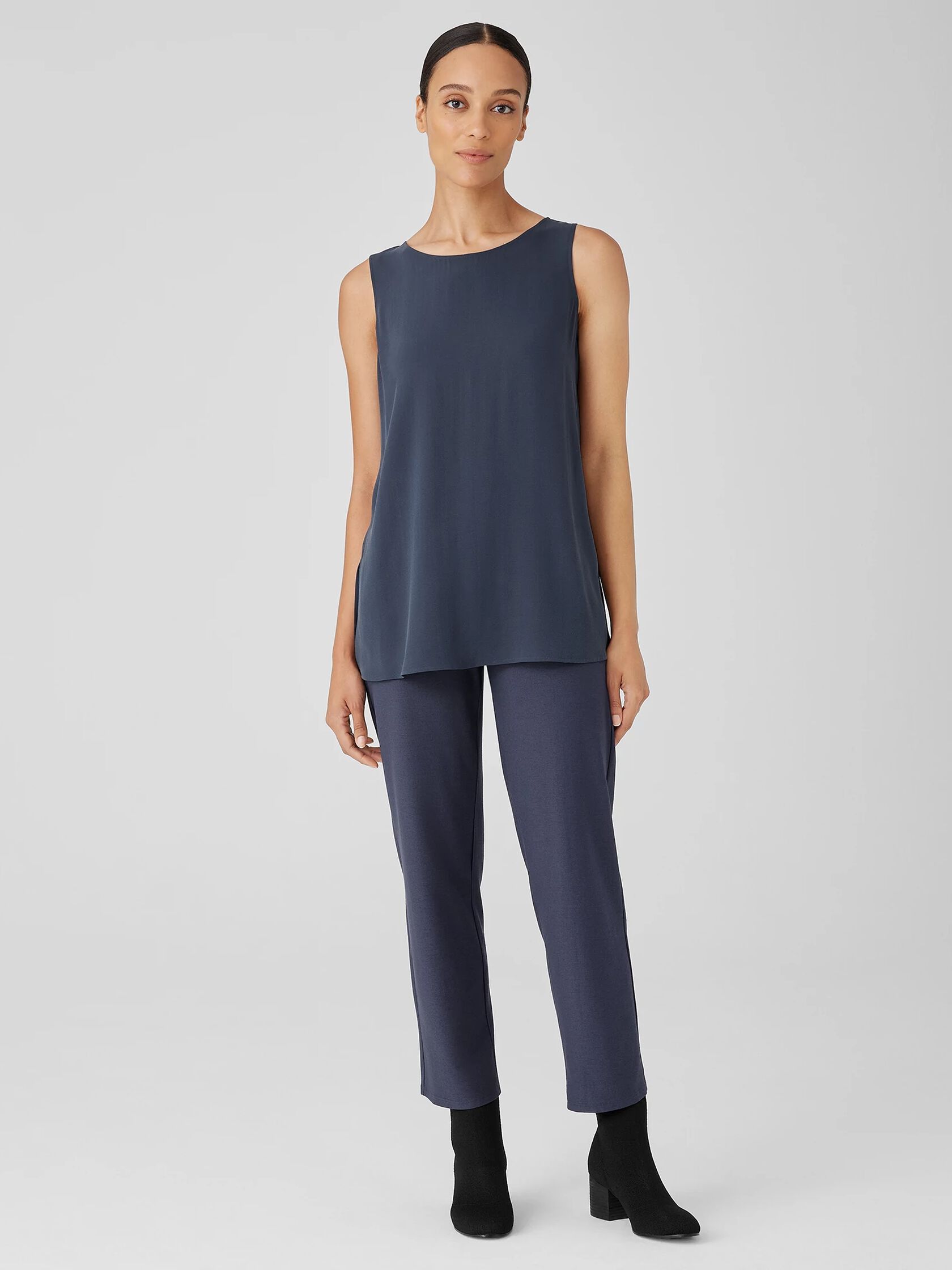 Silk Georgette Crepe Ballet Neck Tank