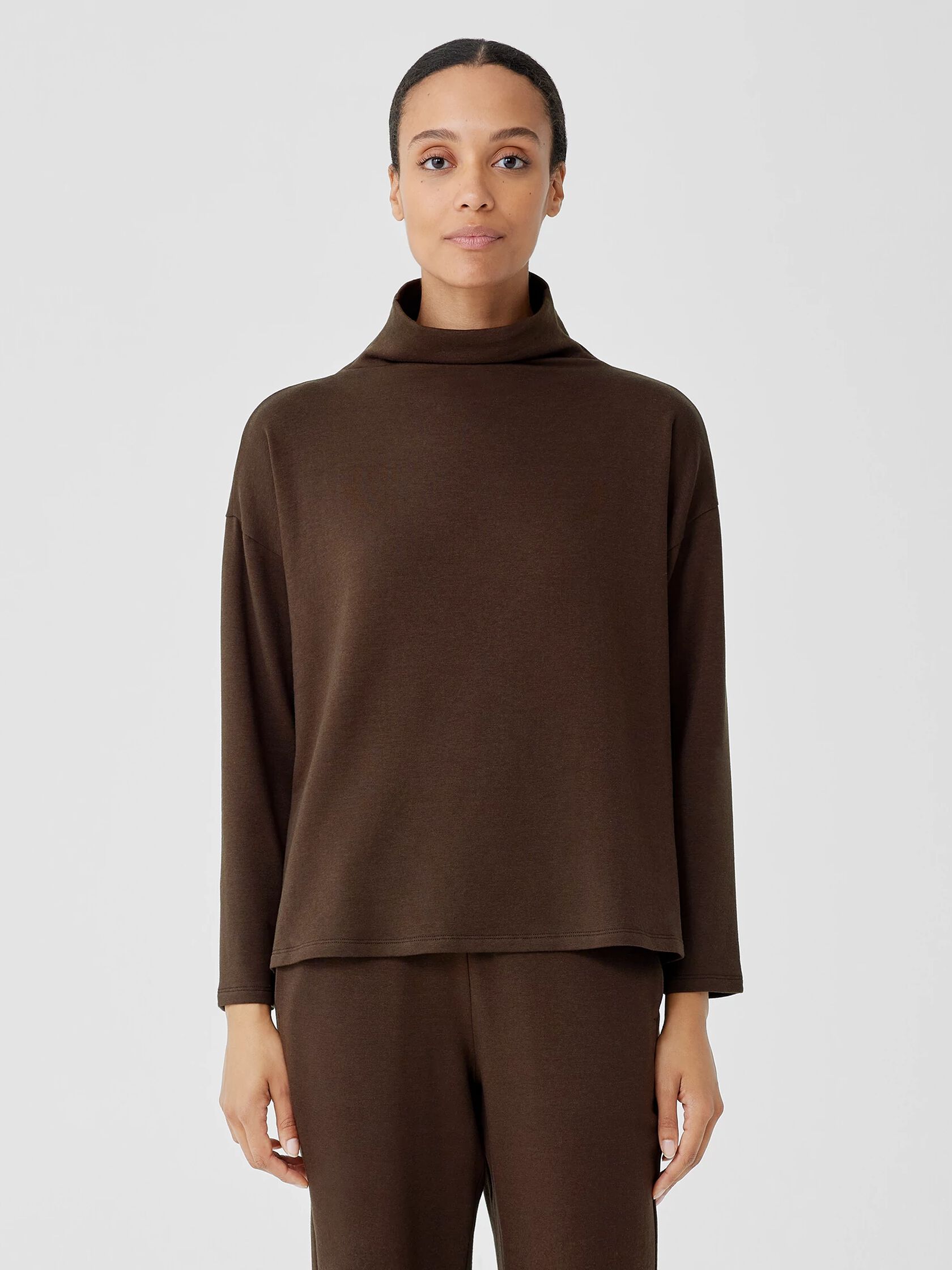 Cozy Brushed Terry Hug Funnel Neck Box-Top