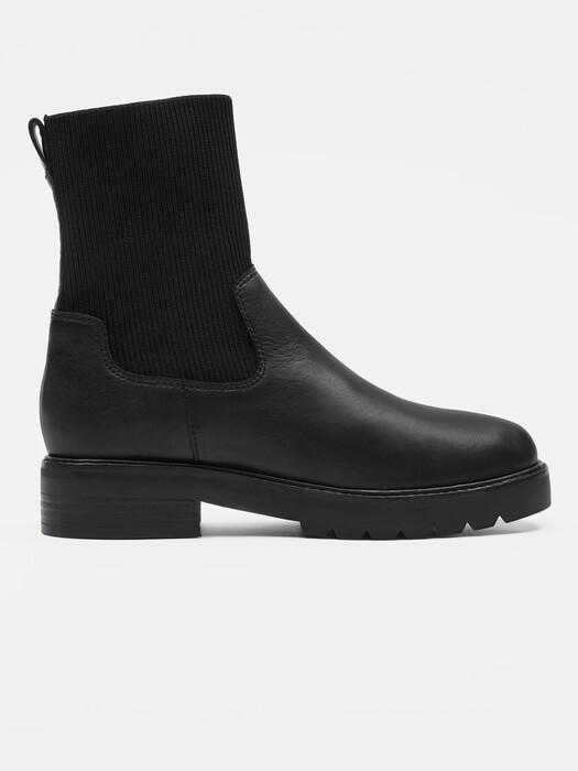 East Leather and Recycled Stretch Knit Sock Boot