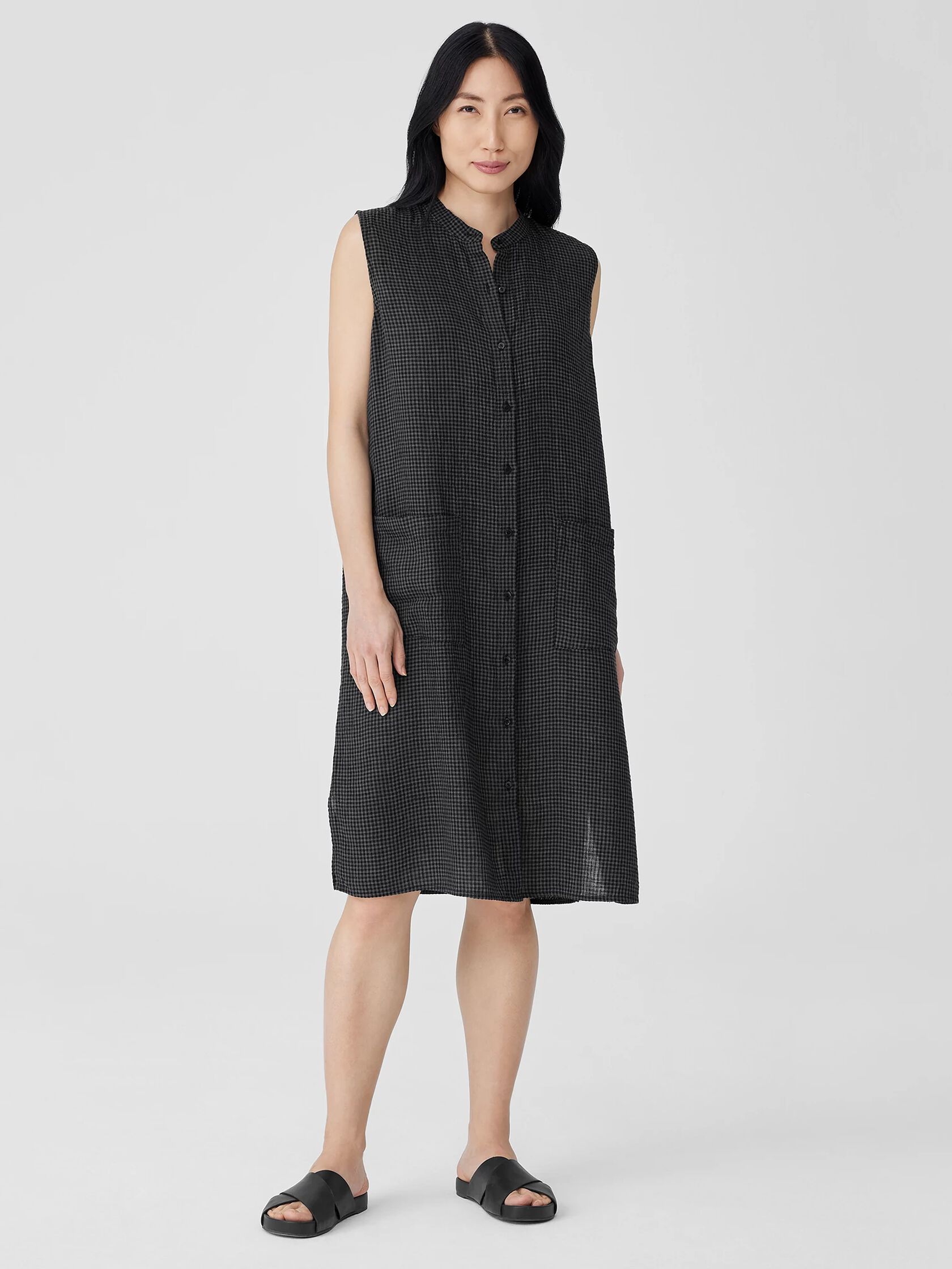 Puckered Organic Linen Sleeveless Dress