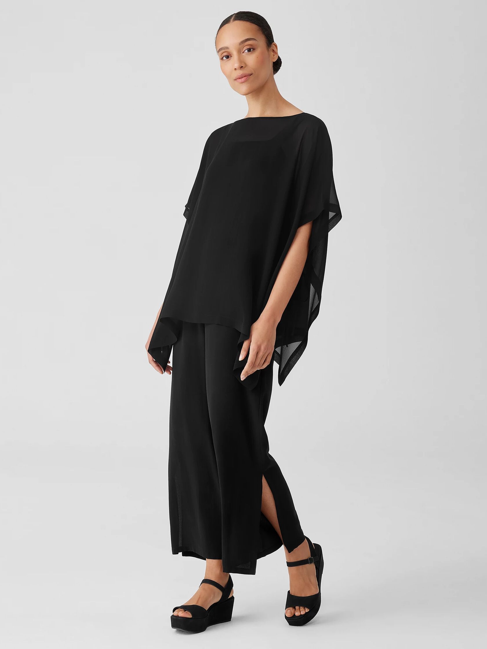 Sheer Silk Georgette Long Poncho