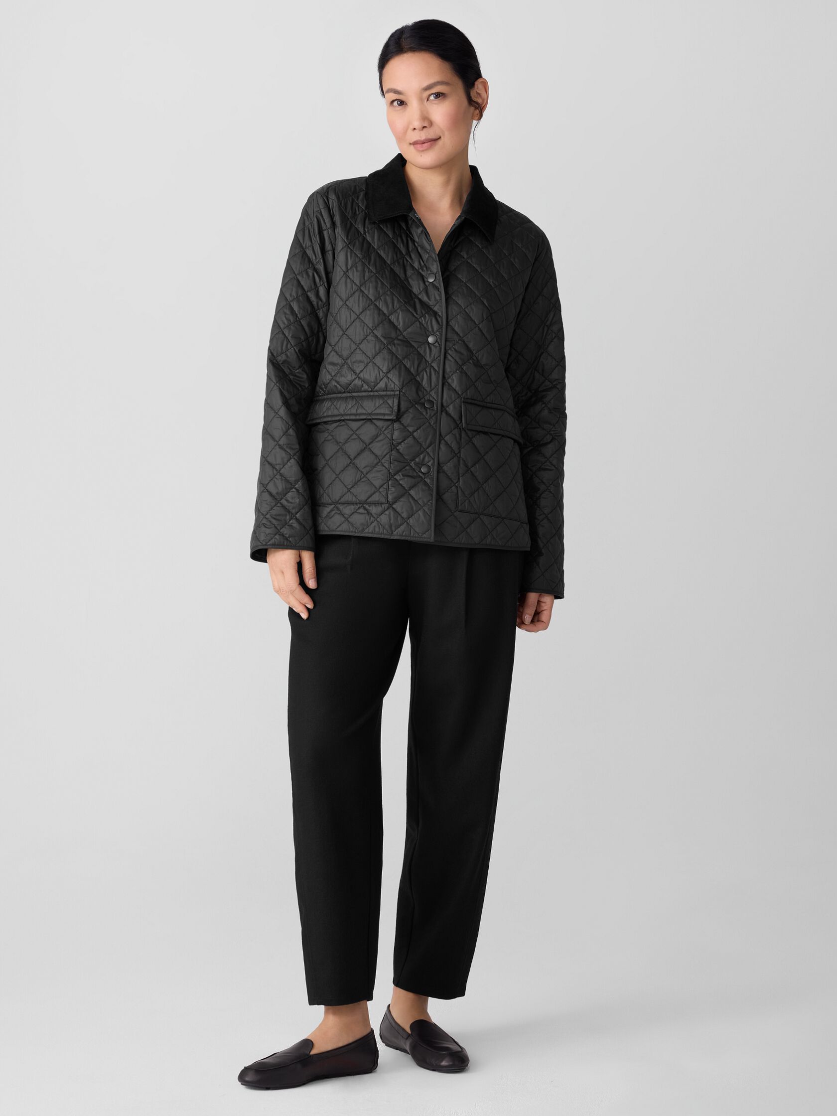 Eggshell Recycled Nylon Quilted Classic Collar Jacket