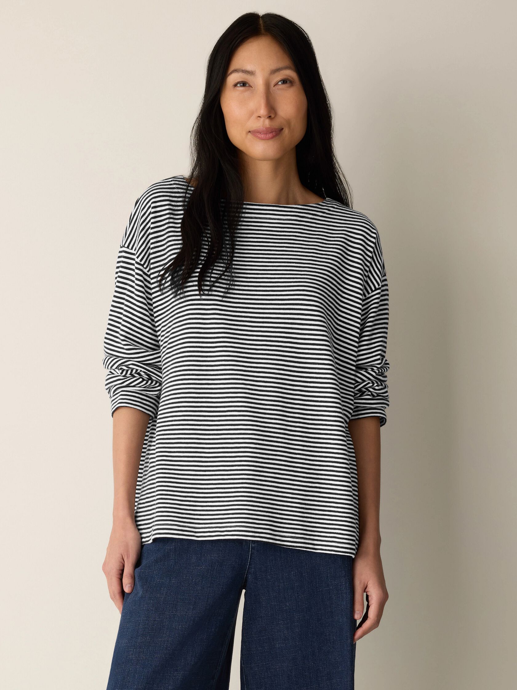 Striped Organic Cotton Slub Bateau Neck Top