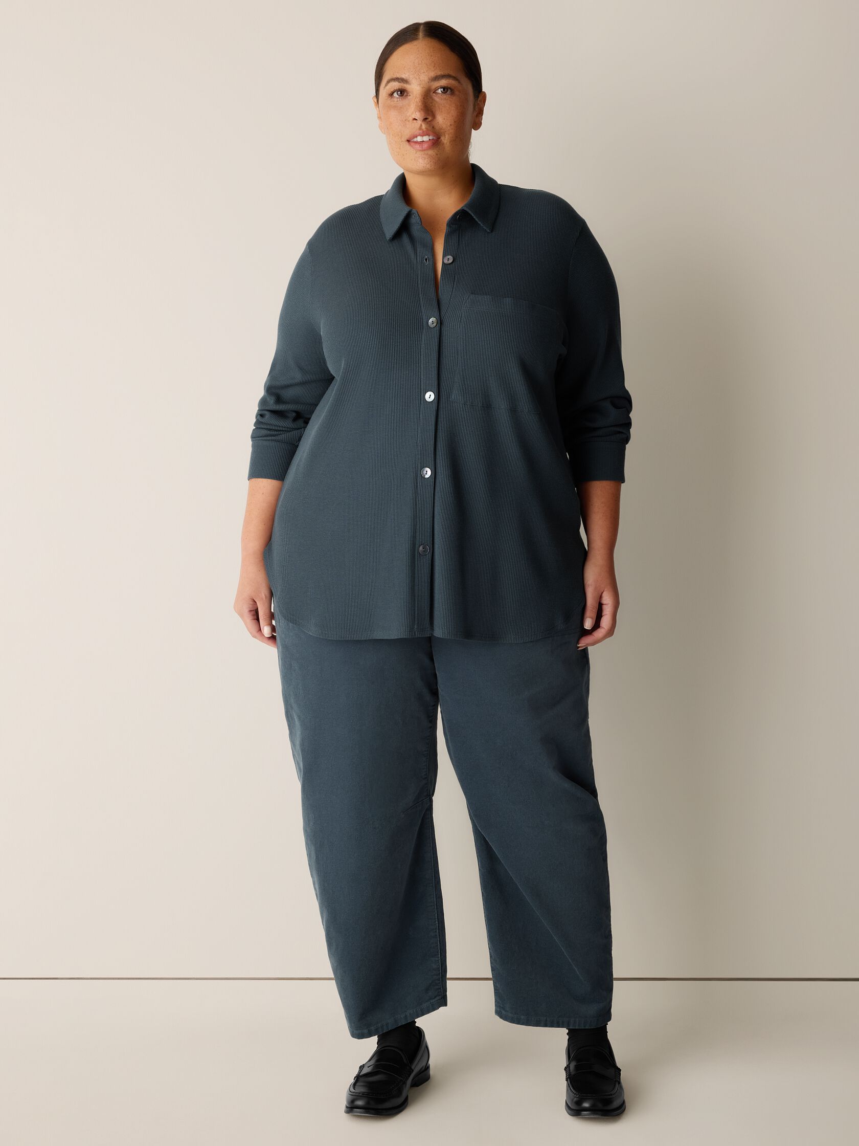 Cozy Waffle Knit Classic Collar Shirt