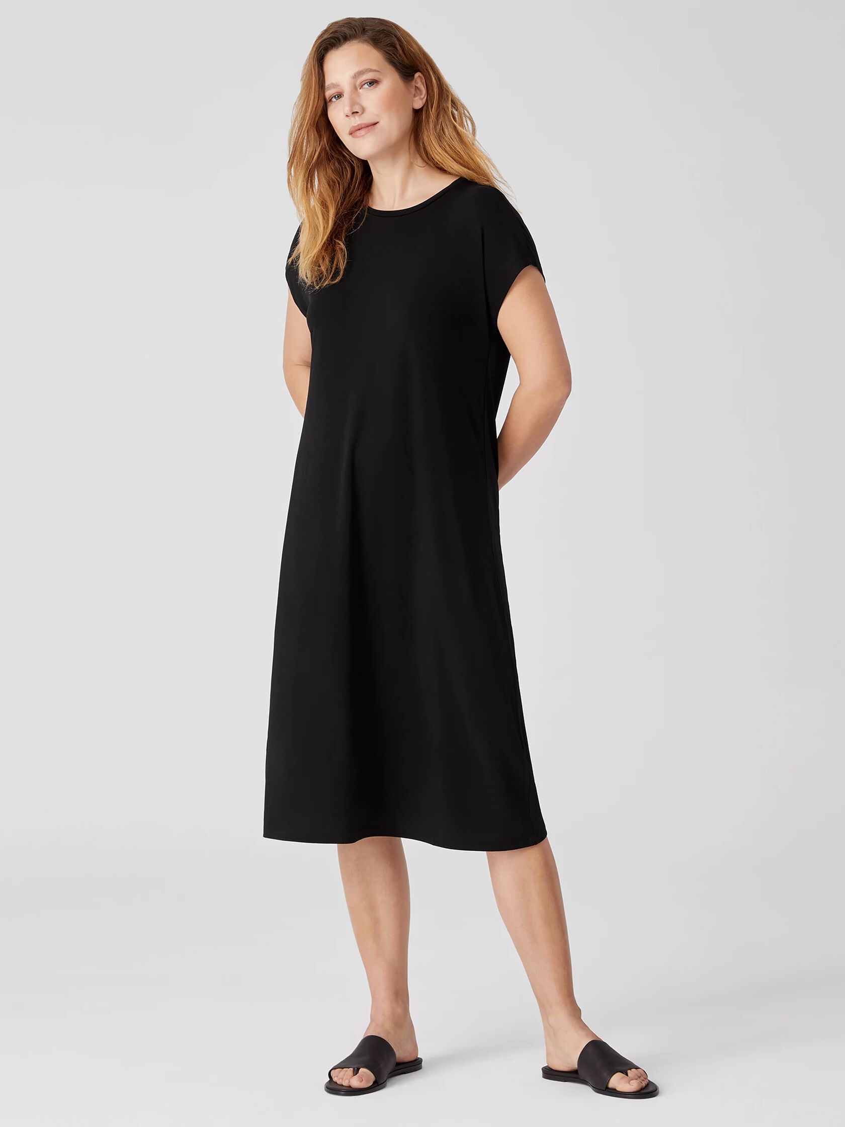 Stretch Silk Jersey Crew Neck Dress