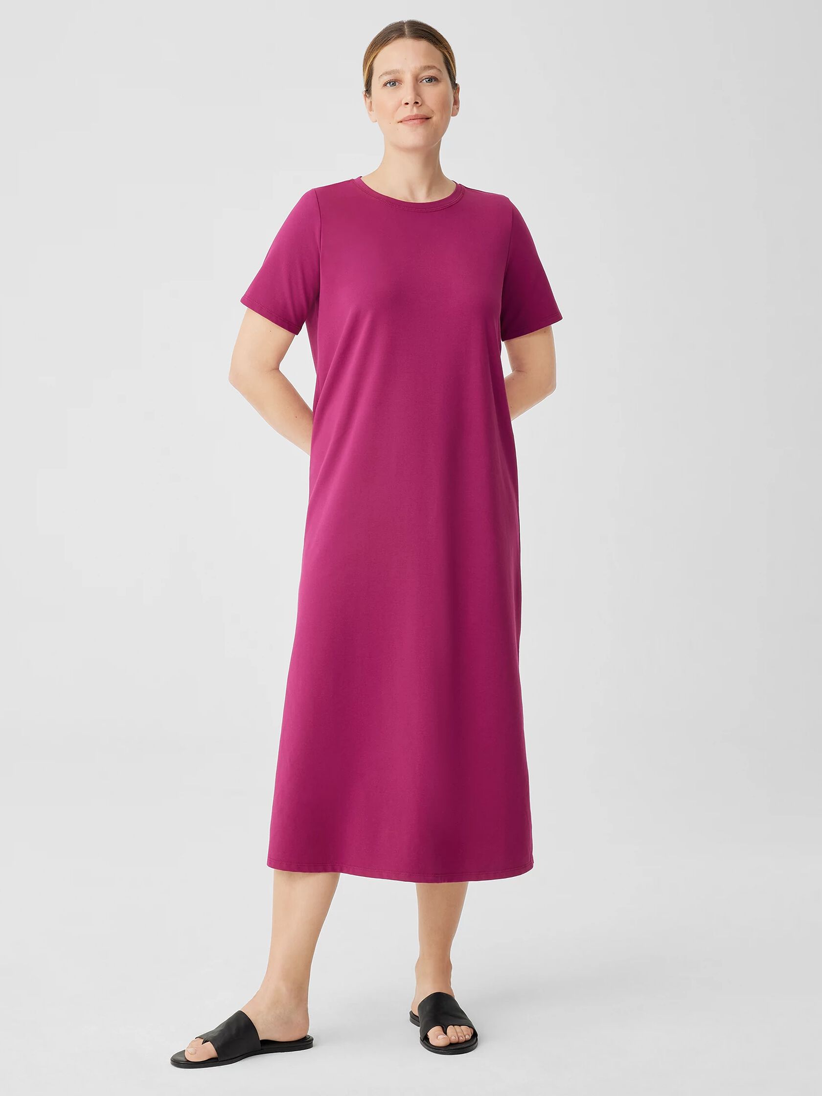 Pima Cotton Stretch Jersey Crew Neck Dress