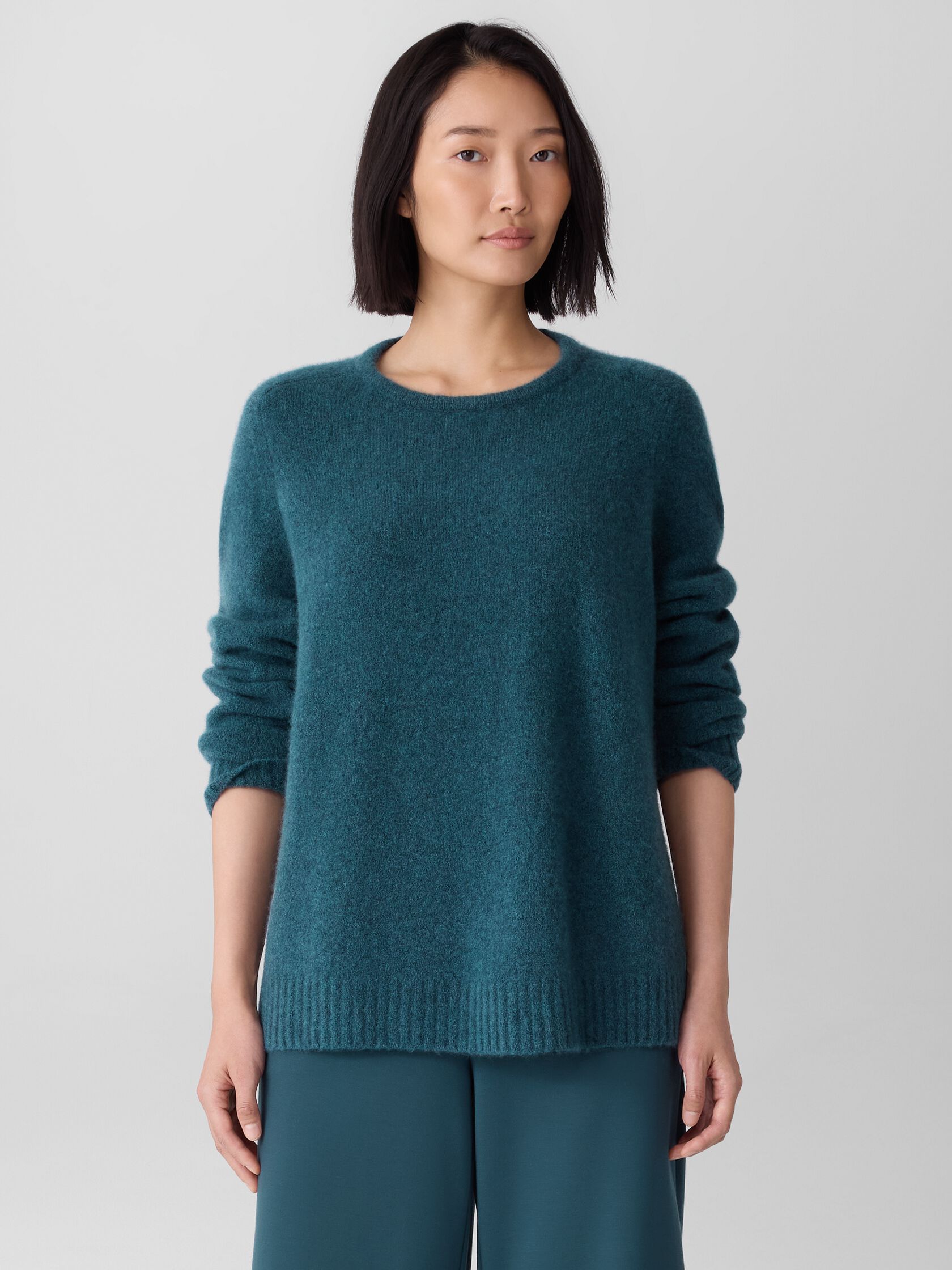 Cashmere Silk Boucle Bliss Crew Neck Long Top