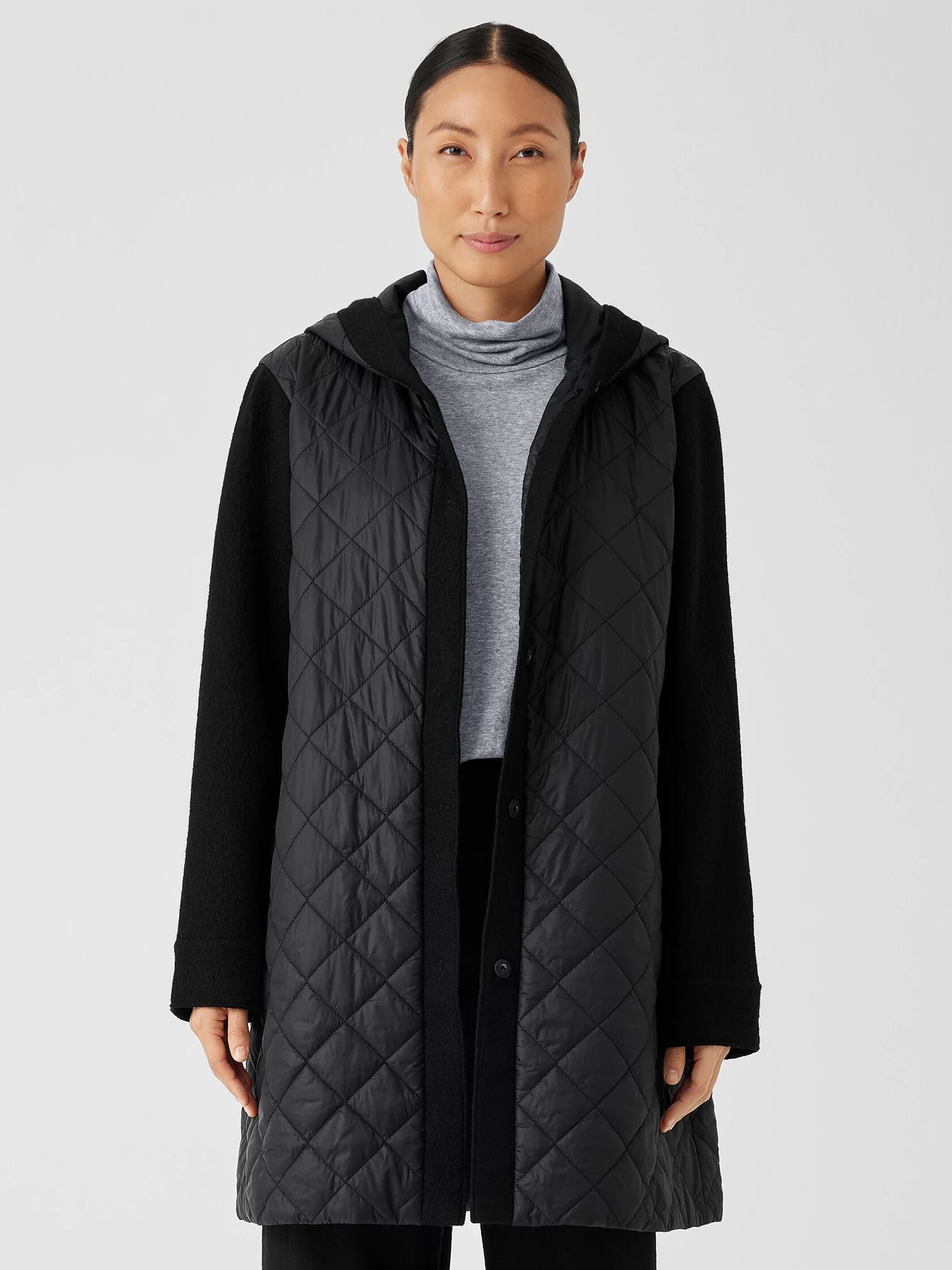 Eggshell Recycled Nylon Hooded Coat
