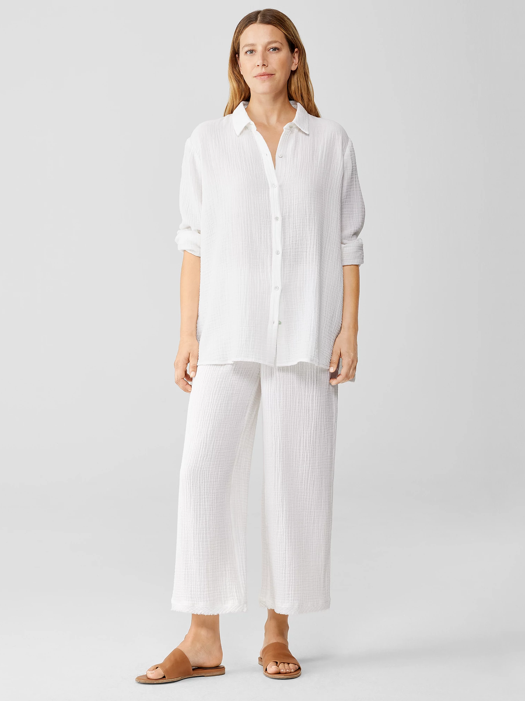 Organic Cotton Gauze Classic Collar Shirt EILEEN FISHER