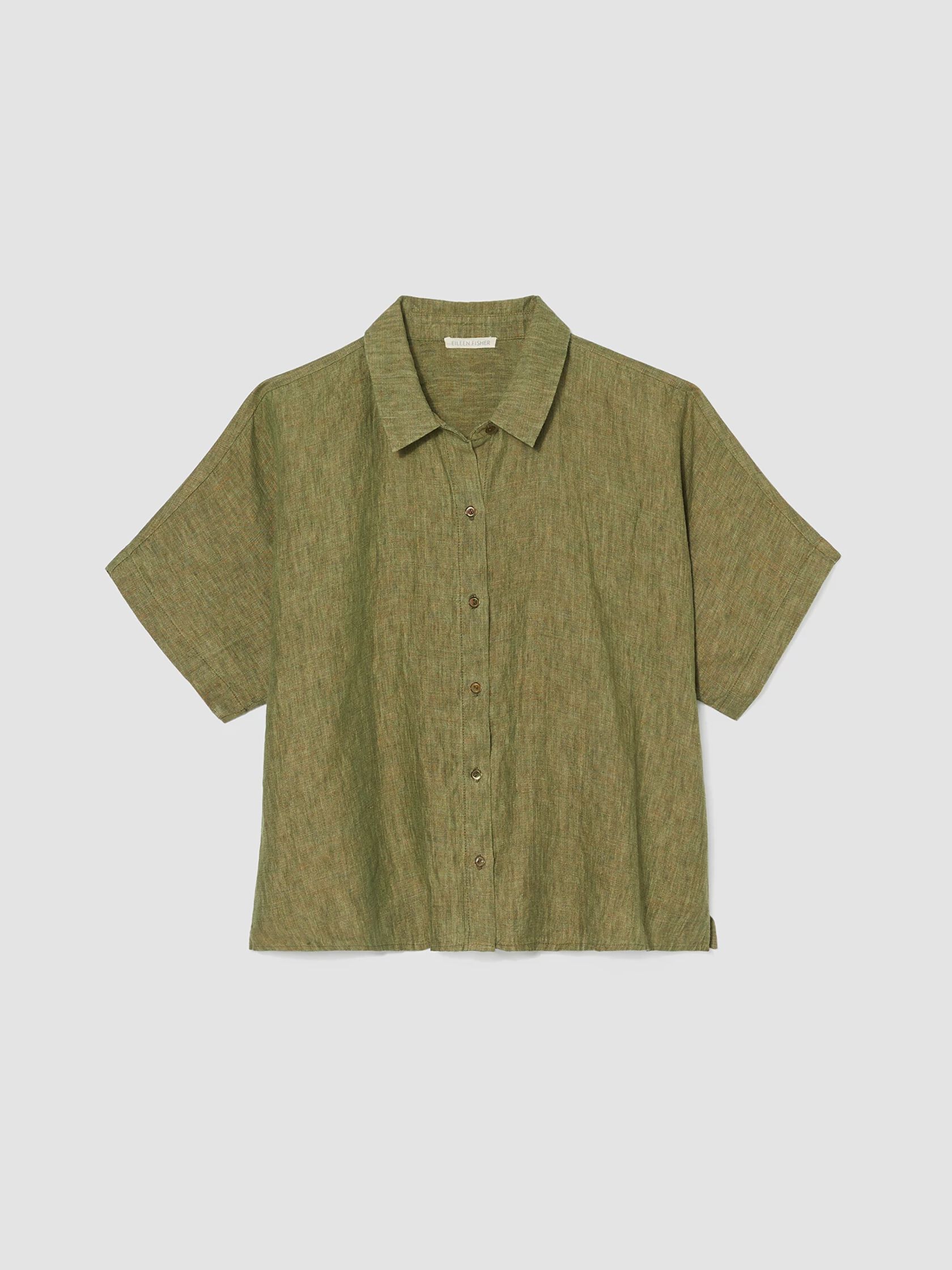 Washed Organic Linen Delave Short-Sleeve Shirt