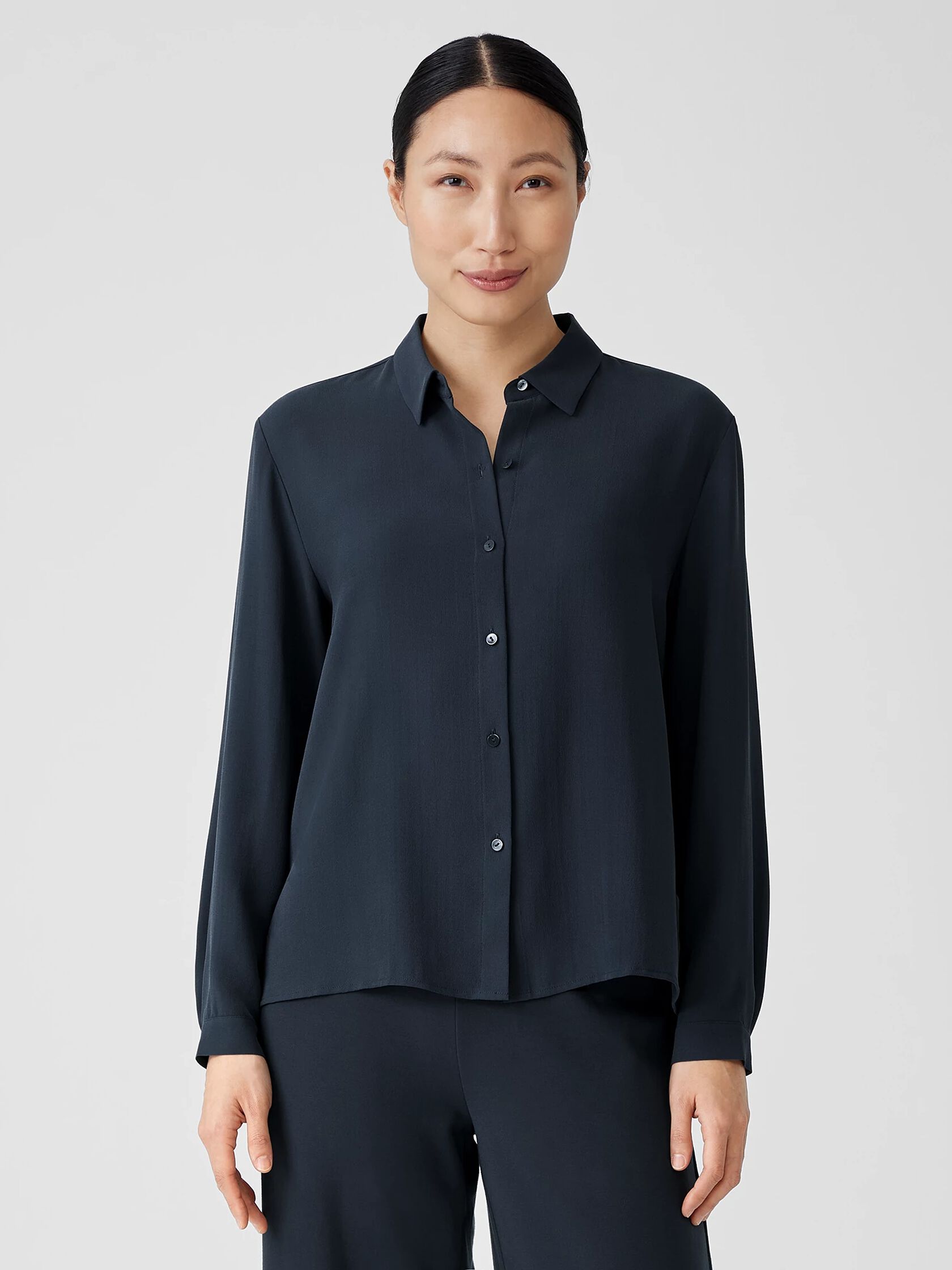 Silk Georgette Crepe Classic Collar Shirt