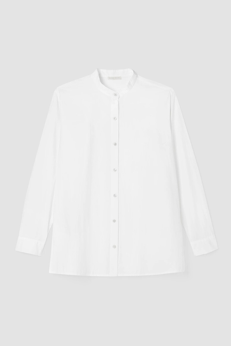 Washed Organic Cotton Poplin Band Collar Shirt Washed Organic Cotton Poplin Band Collar Shirt