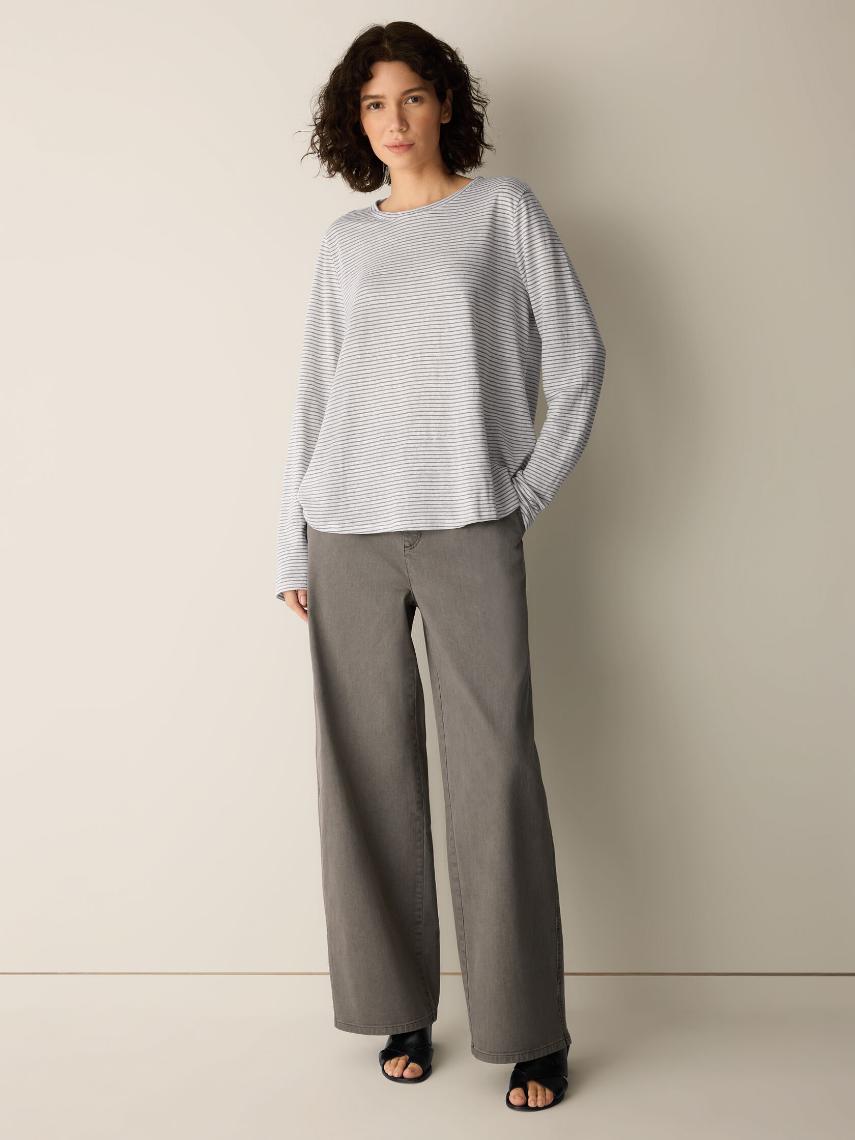 Striped Organic Linen Jersey Long-Sleeve Tee
