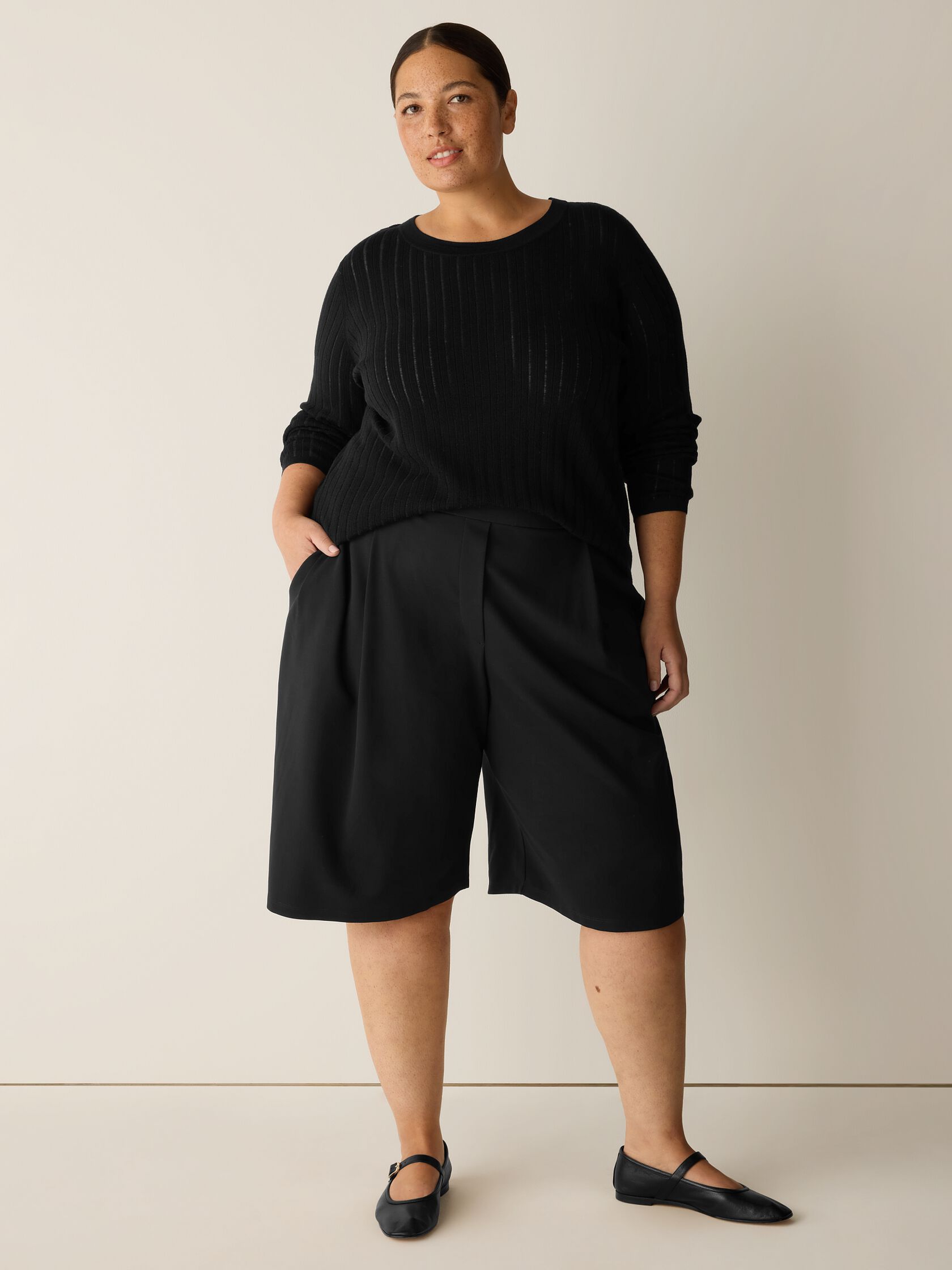 Extra-Fine Ponte Pleated Shorts