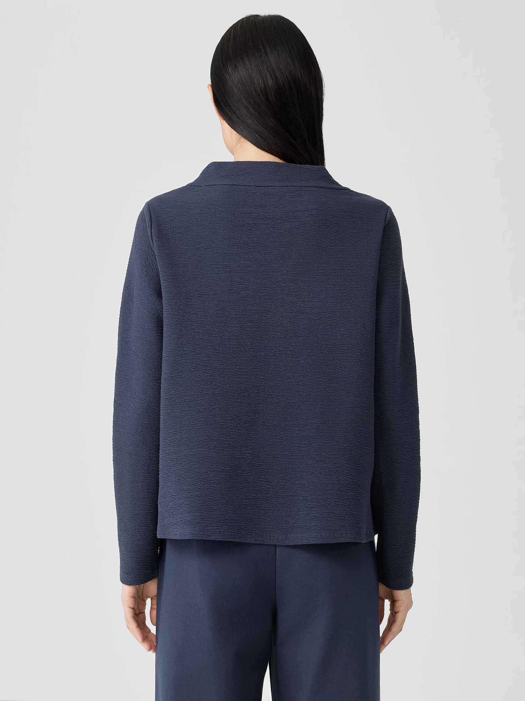 Organic Cotton Crinkled Knit Funnel Neck Top