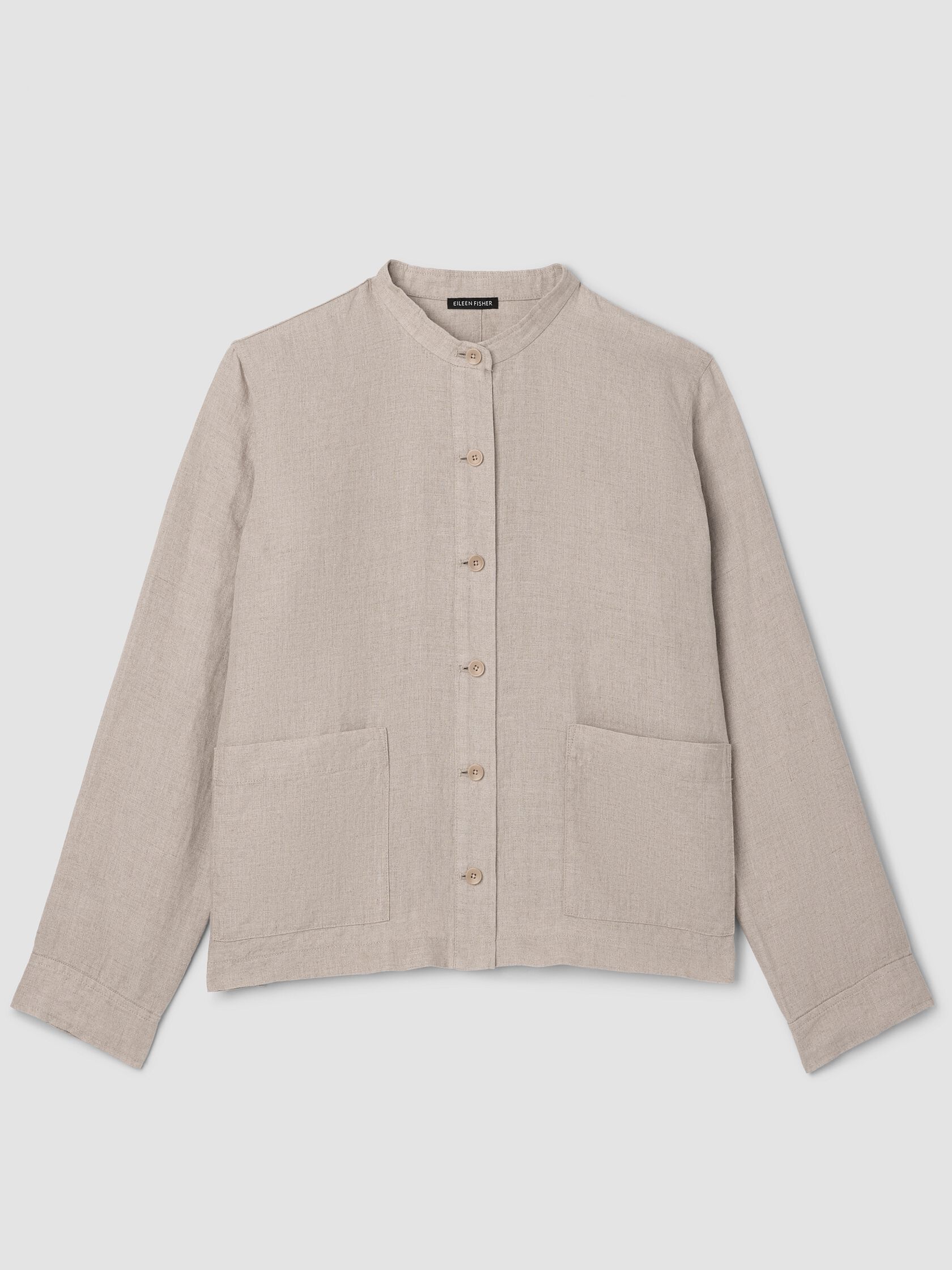Organic Linen Band Collar Shirt Jacket