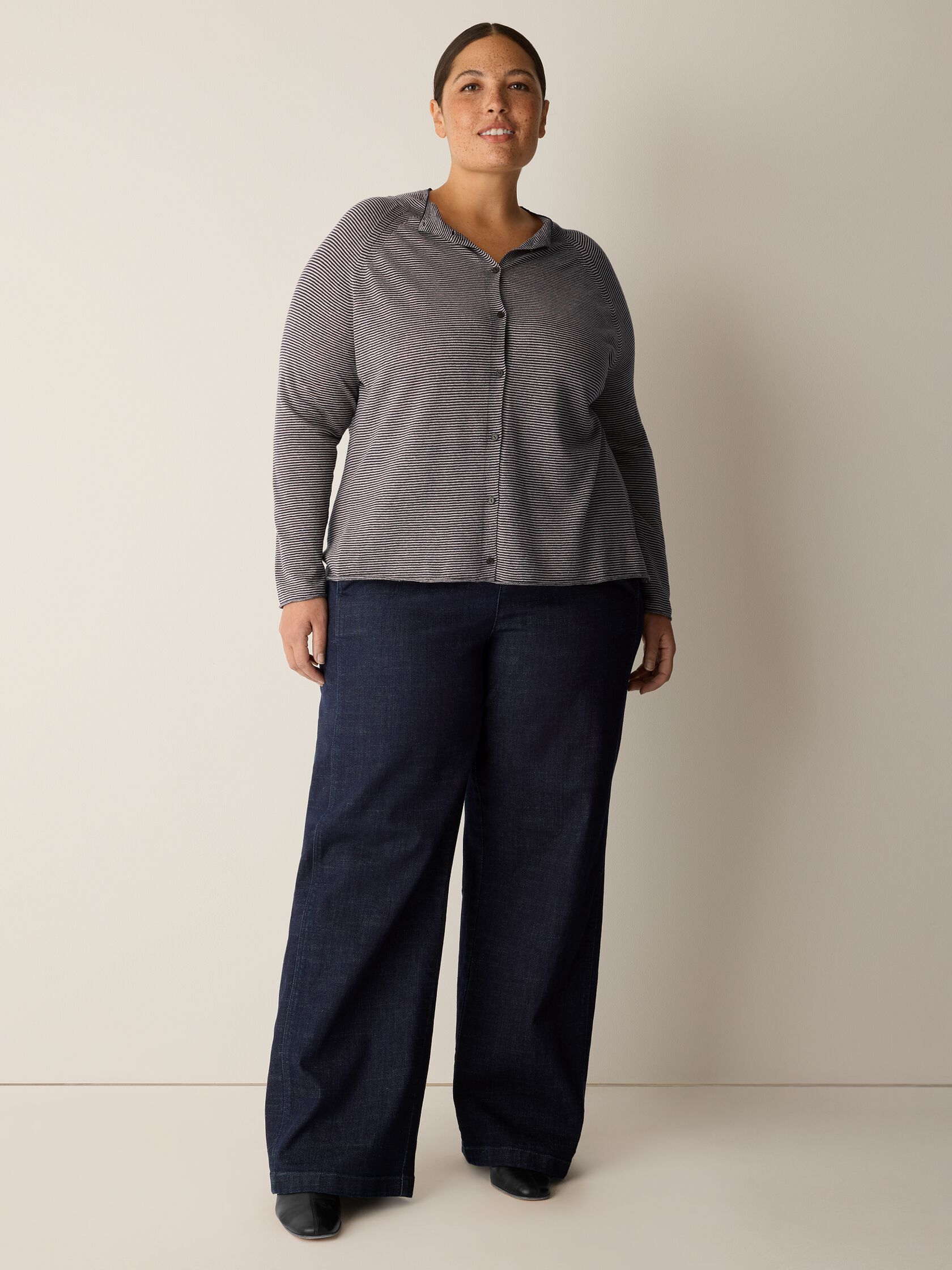 Organic Linen Cotton High Collar Cardigan