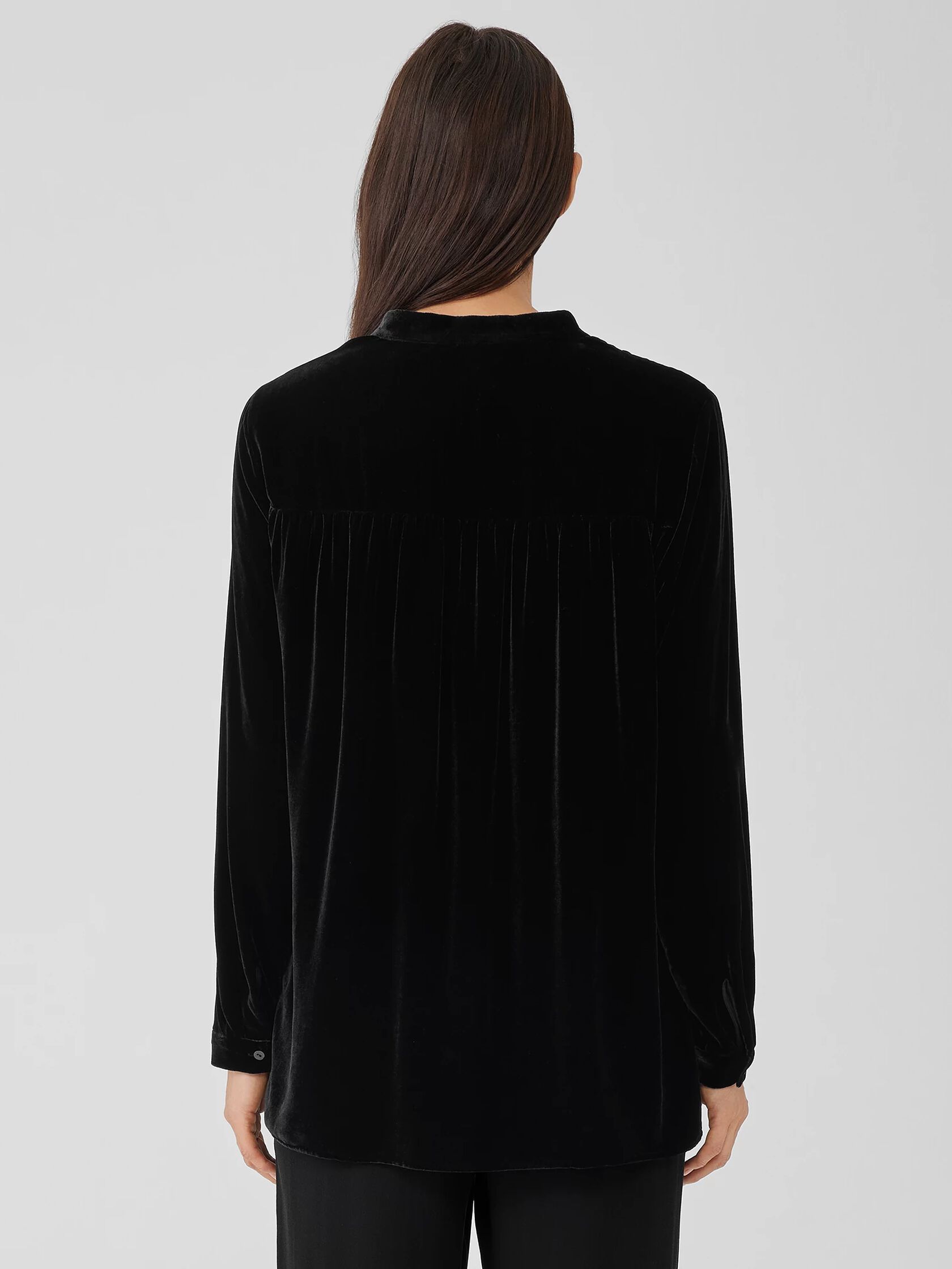 Velvet Band Collar Long Shirt