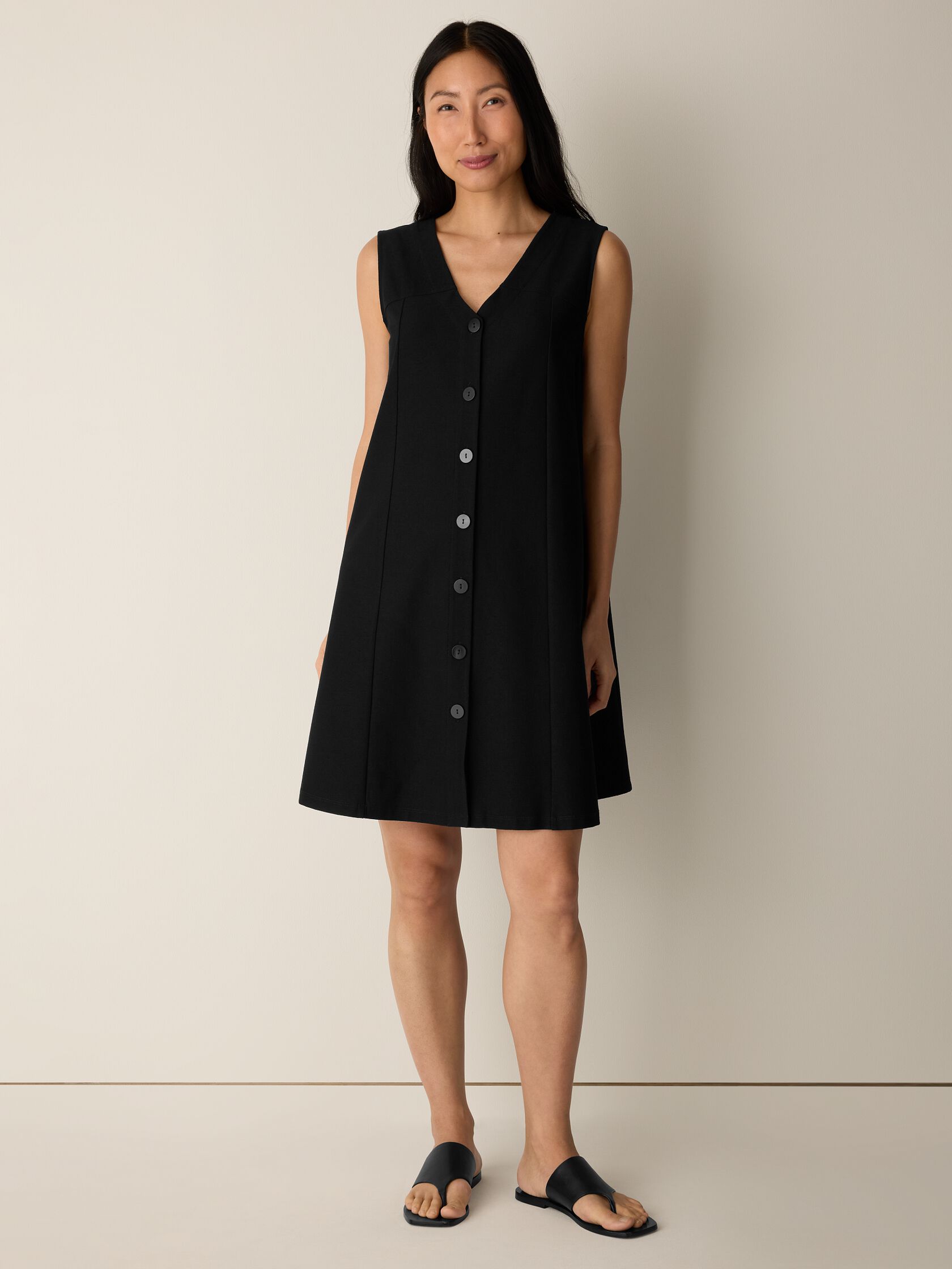 Resewn Washable Stretch Crepe V-Neck Dress