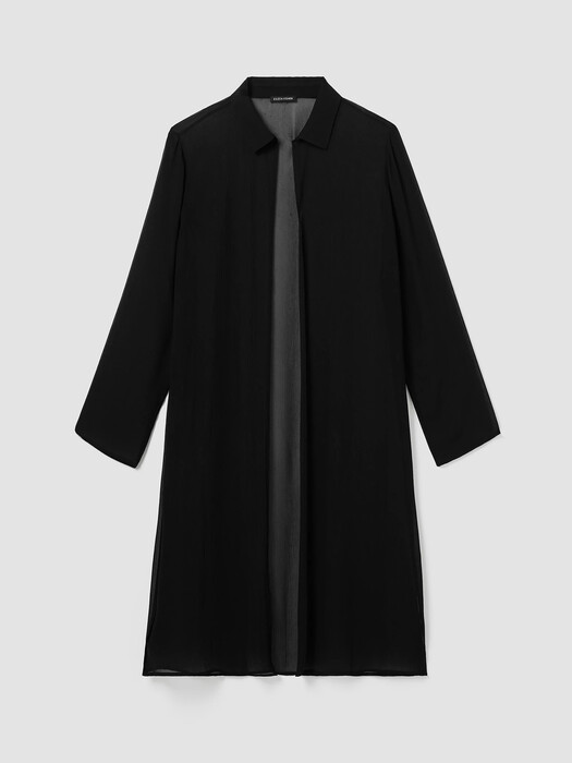 Crinkled Sheer Silk Classic Collar Jacket