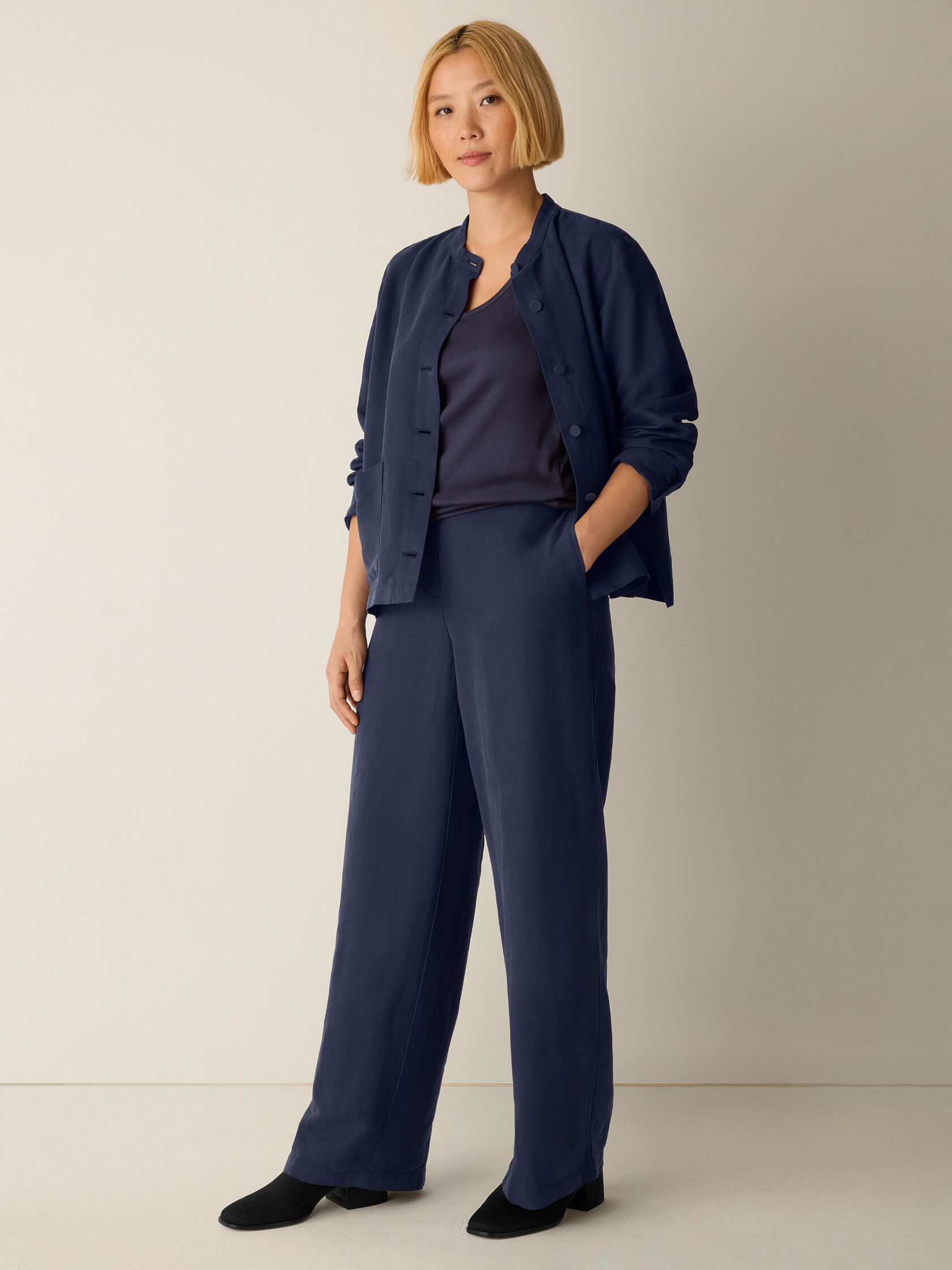 Linen Silk Twill Wide-Leg Trouser