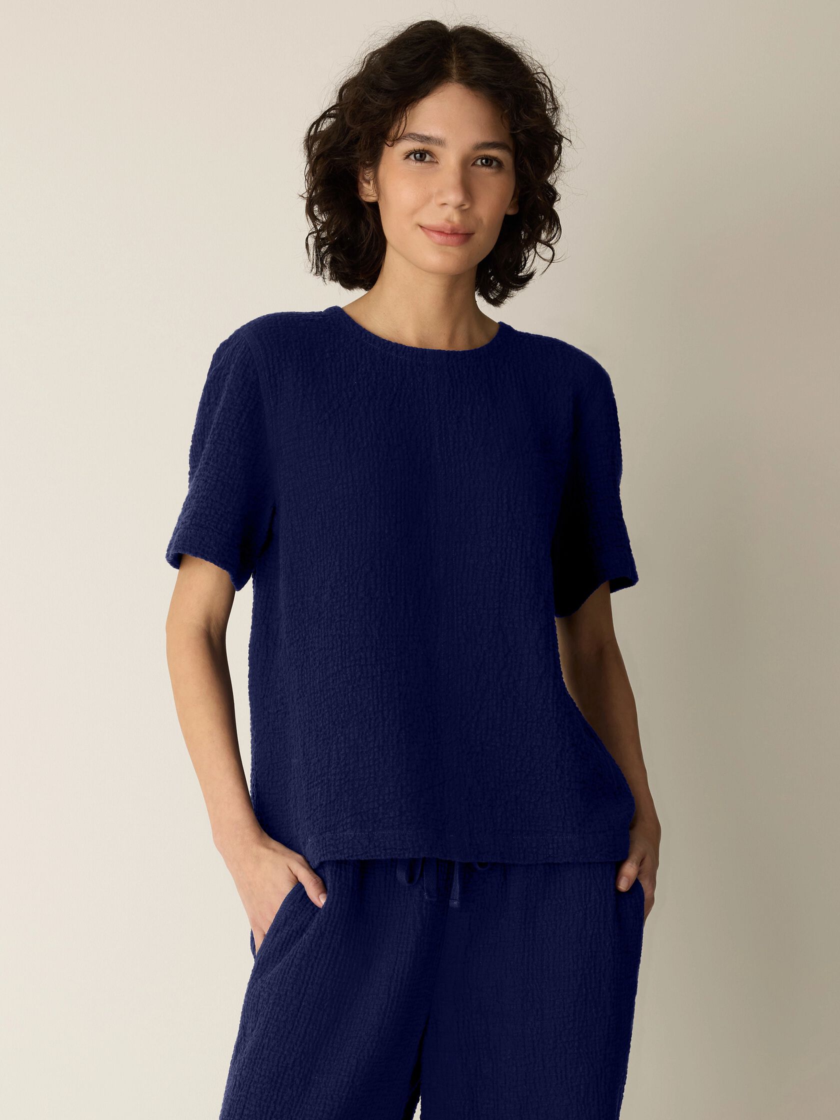 Organic Cotton Doubleweave Round Neck Top