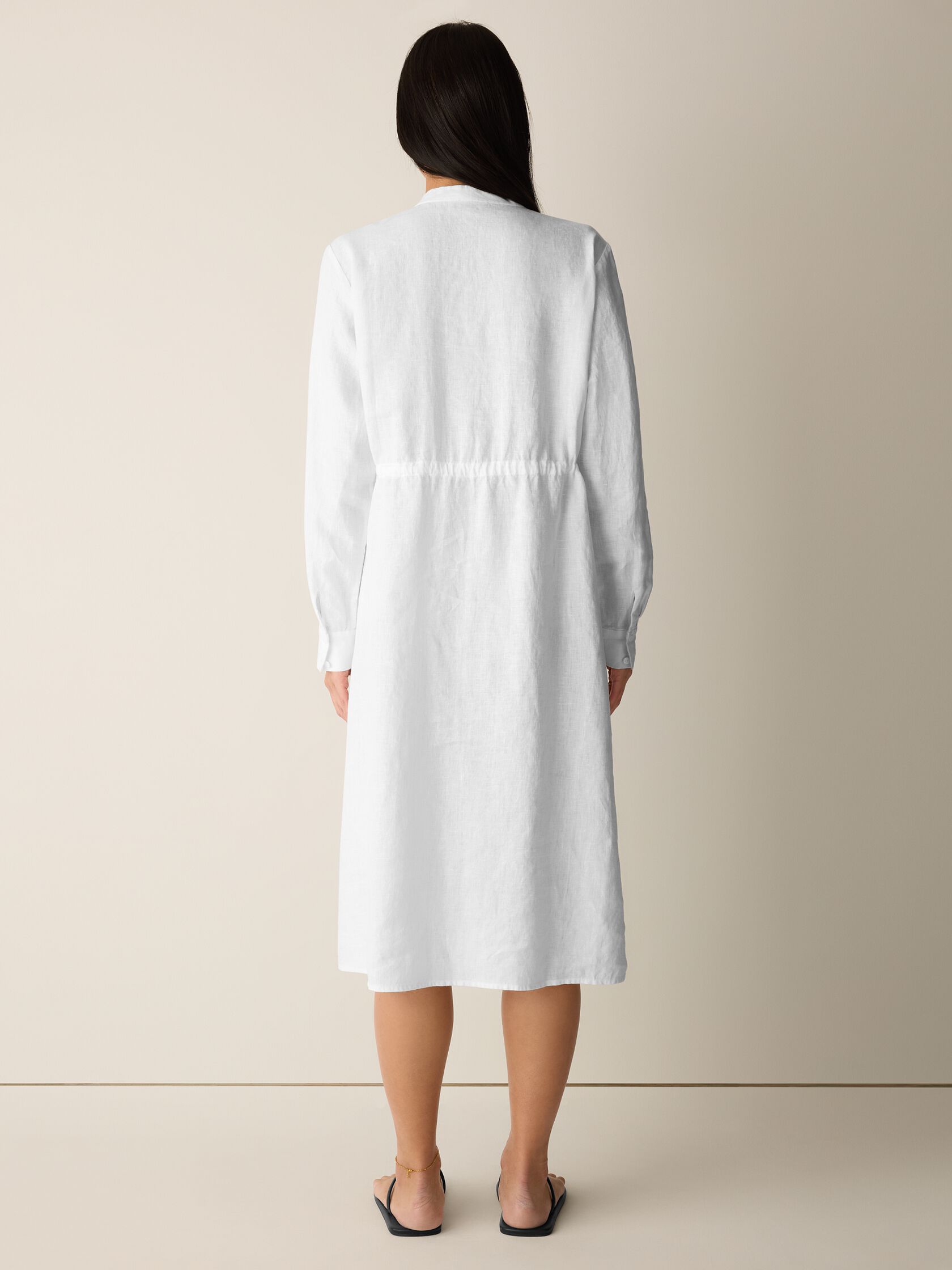 Organic Linen Band Collar Shirtdress