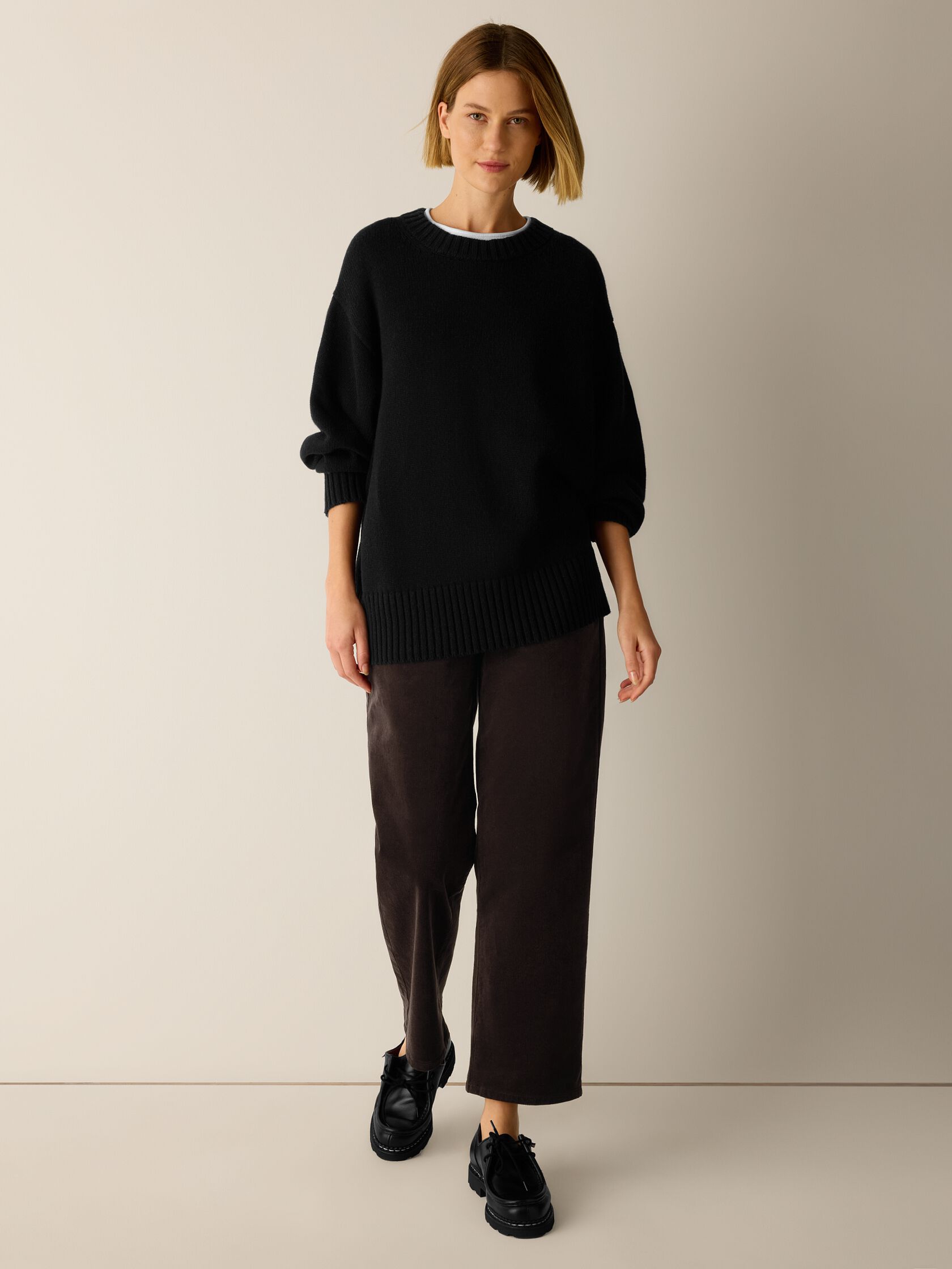 Cotton & Recycled Cashmere Crew Neck Long Top